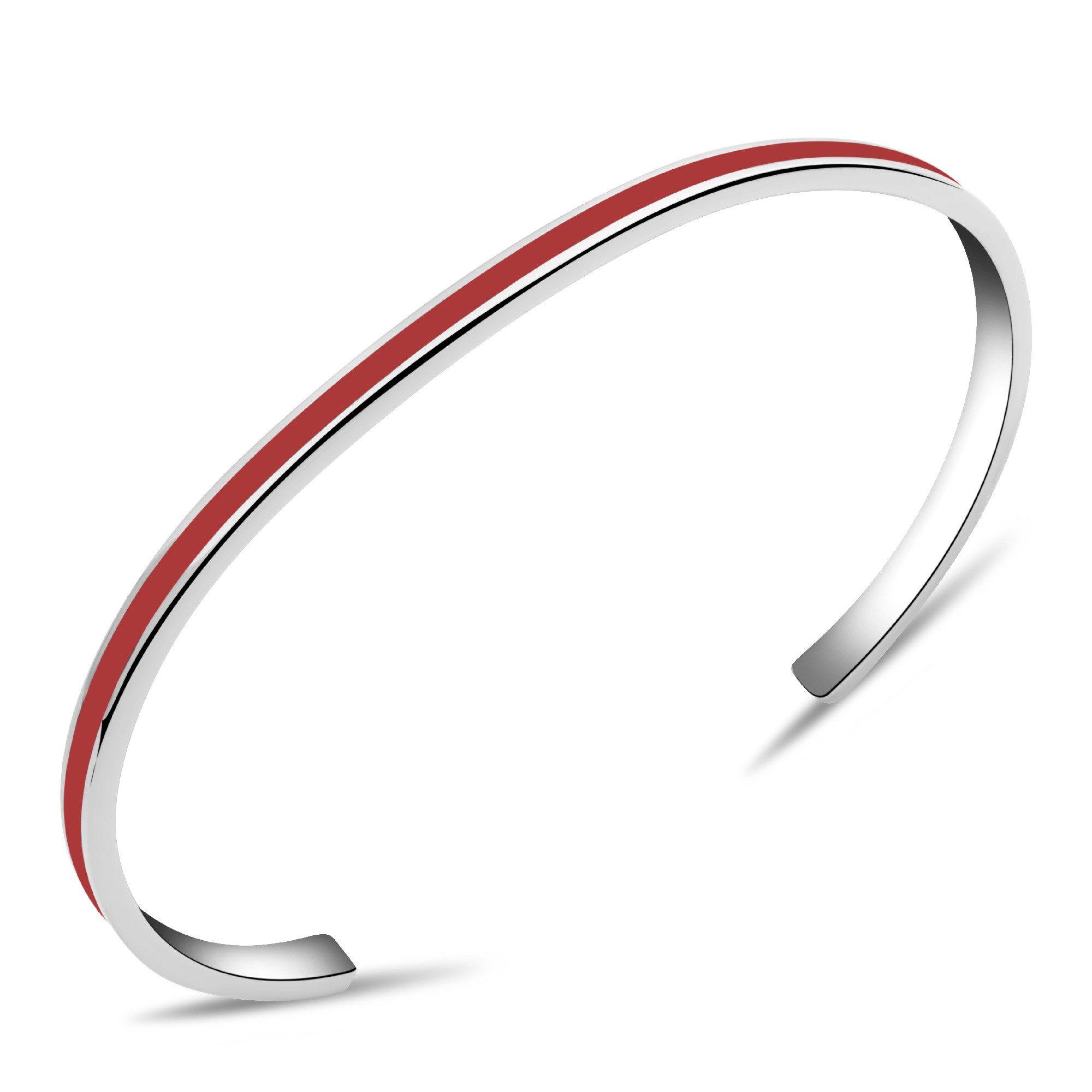 Tony Fein Armreif Armreif Emaille Rot 16cm 925er Silber Massiv Hochglanzpoliert, Made in Italy für Damen und Herren