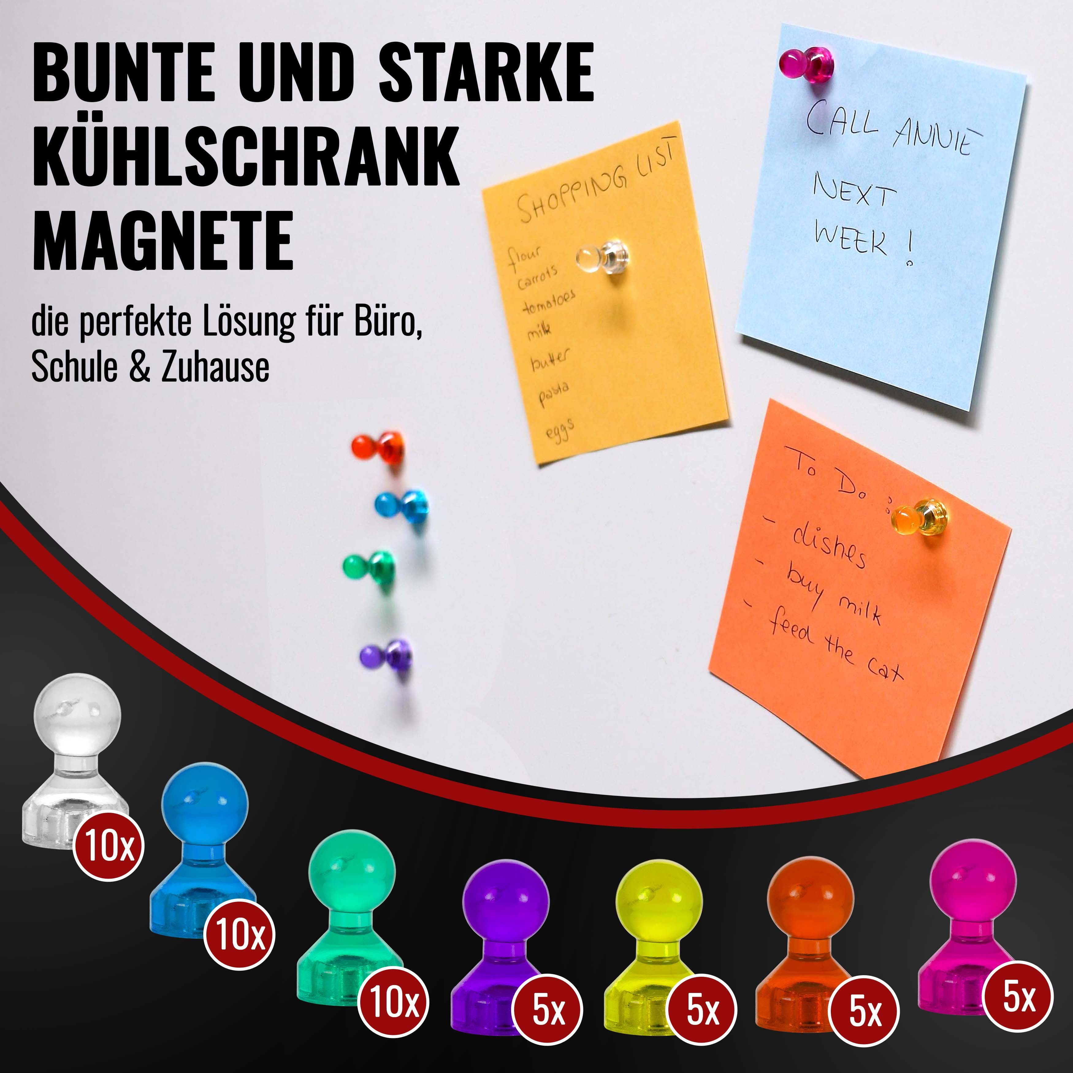 Poppstar Magnethalter Bunte Kegel-Magnete für Whiteboard inkl. Aufbewahrungs-Box (50-St., (11 x 17mm), Starke Pinnwand-Magneten für Kühlschrank / Magnettafel