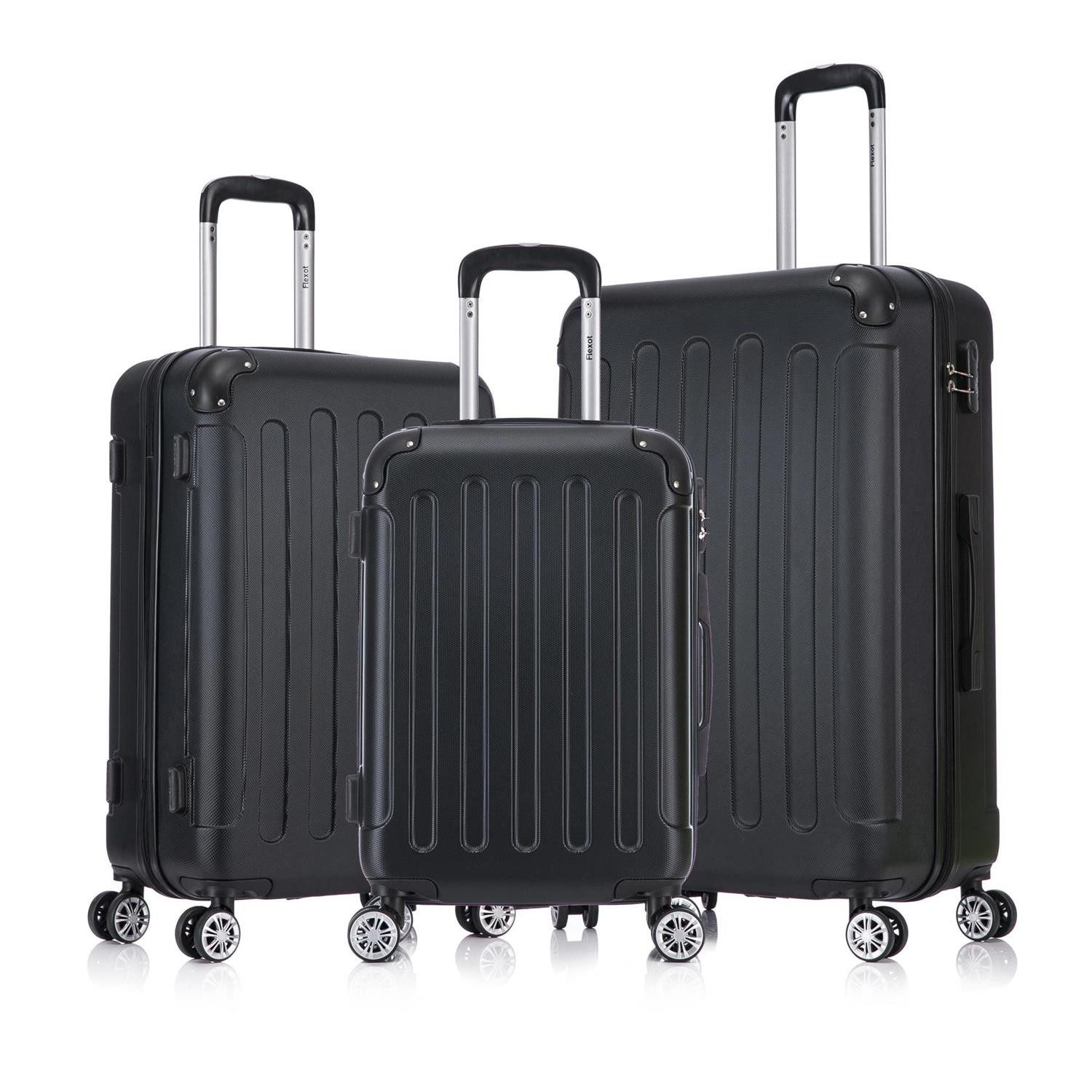 Flexot Hartschalen-Trolley F-2045 Kofferset, 360° Rollen, robuster Reisekoffer, Bordcase, 4 Rollen, Robuster und moderner Koffer mit vier 360° Rollen und Zahlenschloss