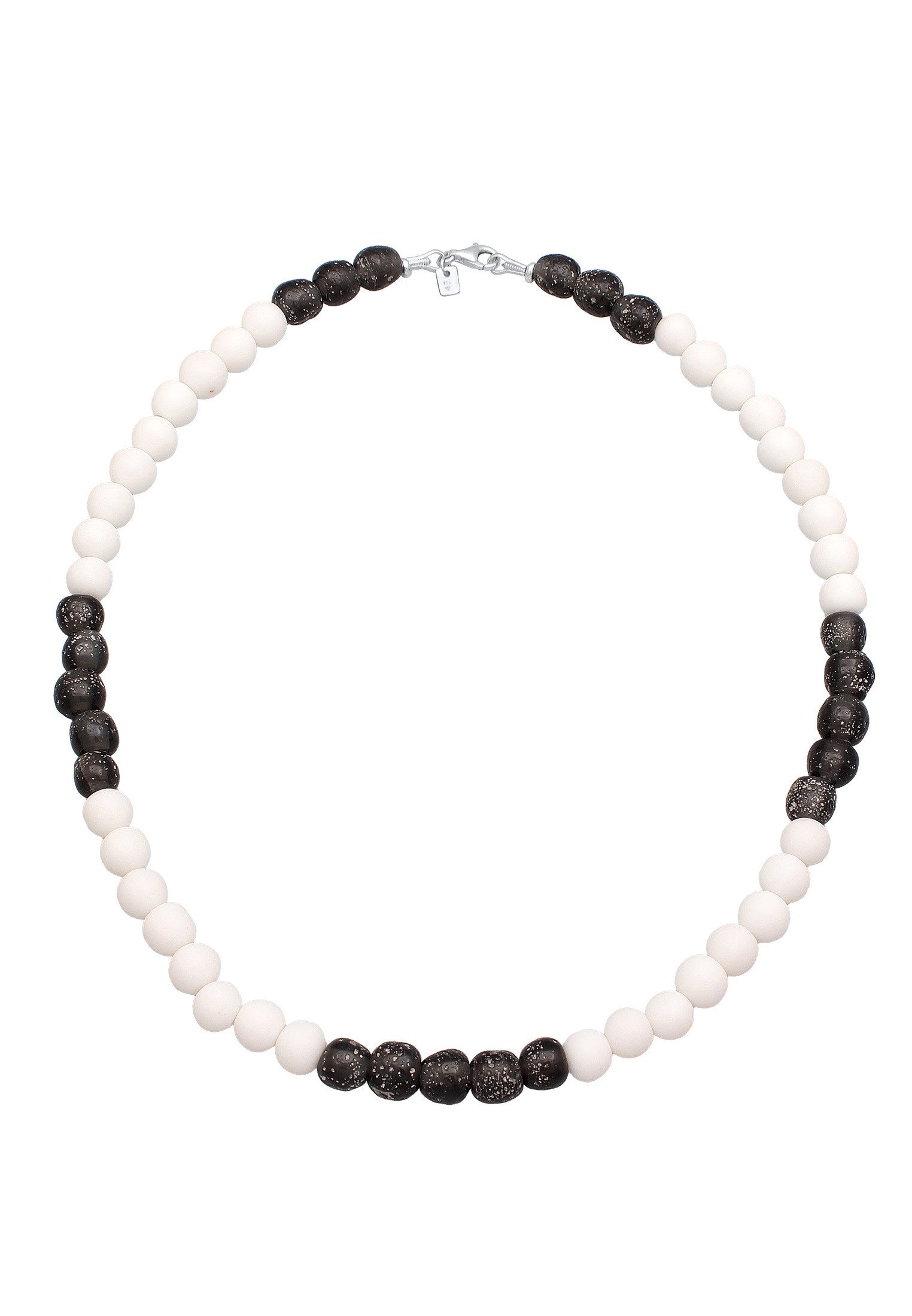 Kuzzoi Silberkette Recycelte Glas Schwarz Weis Perlen Beads 925 Silber, Kugel