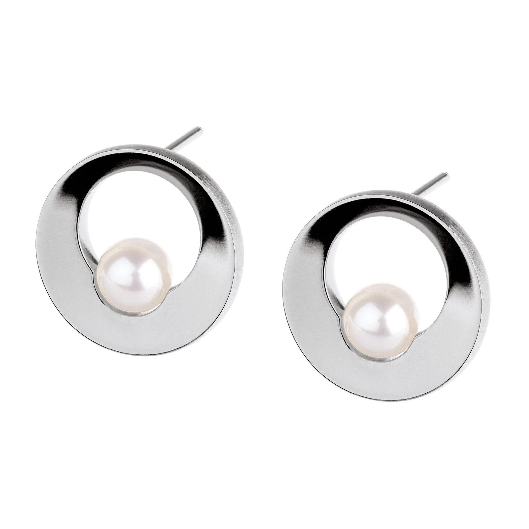 Ernstes Design Paar Ohrstecker matt/poliert mit Süßwasser-Perle