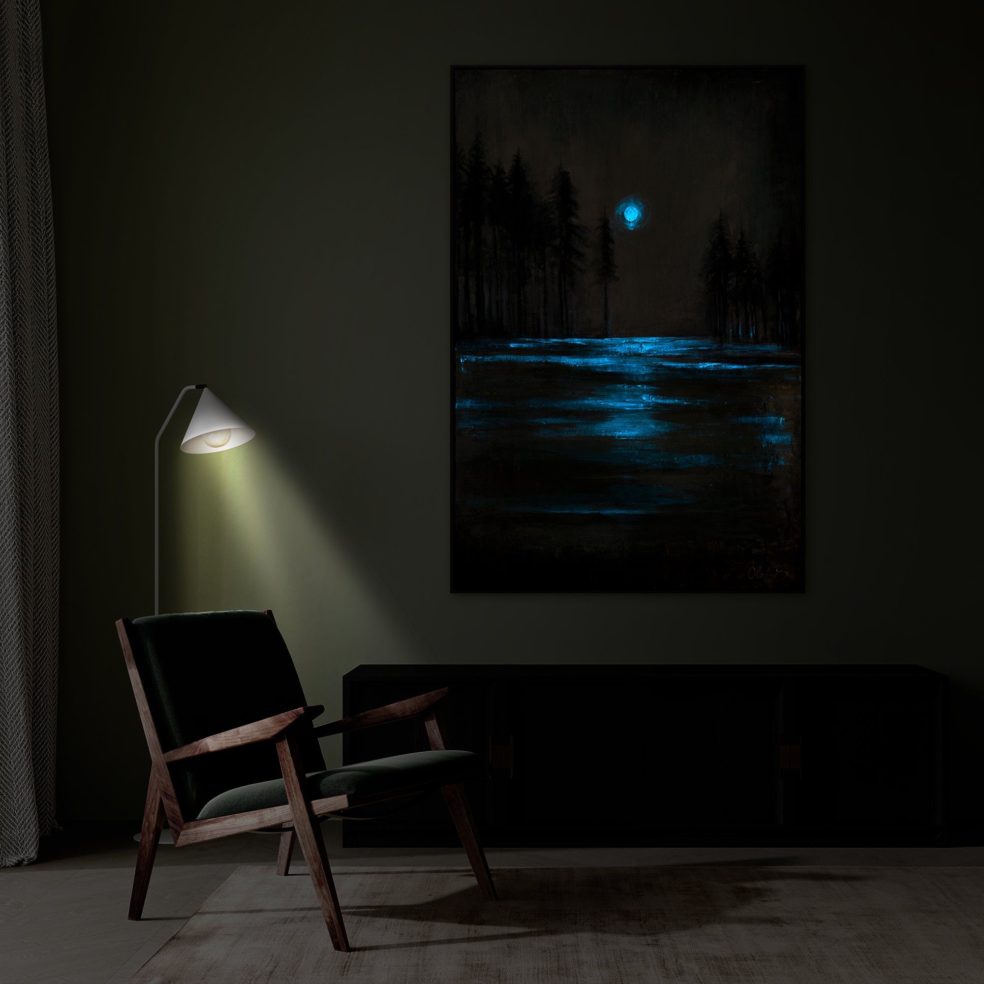 «Heilender Mit Grau Gemälde in Rahmen Wald», Landschaft YS-Art