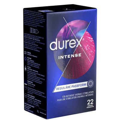 durex Kondome Intense Packung mit, 22 St., stimulierende Markenkondome für einen gemeinsamen Höhepunkt