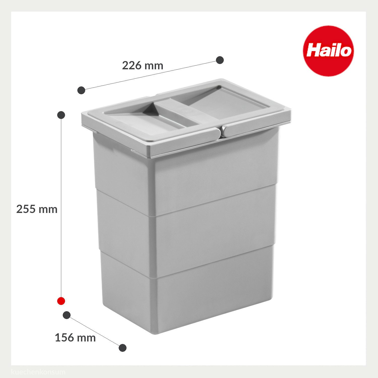 Hailo Einbaumülleimer Hailo Inneneimer 1102439 hellgrau 7 L 226 x 156 x 255 mm mit Deckel