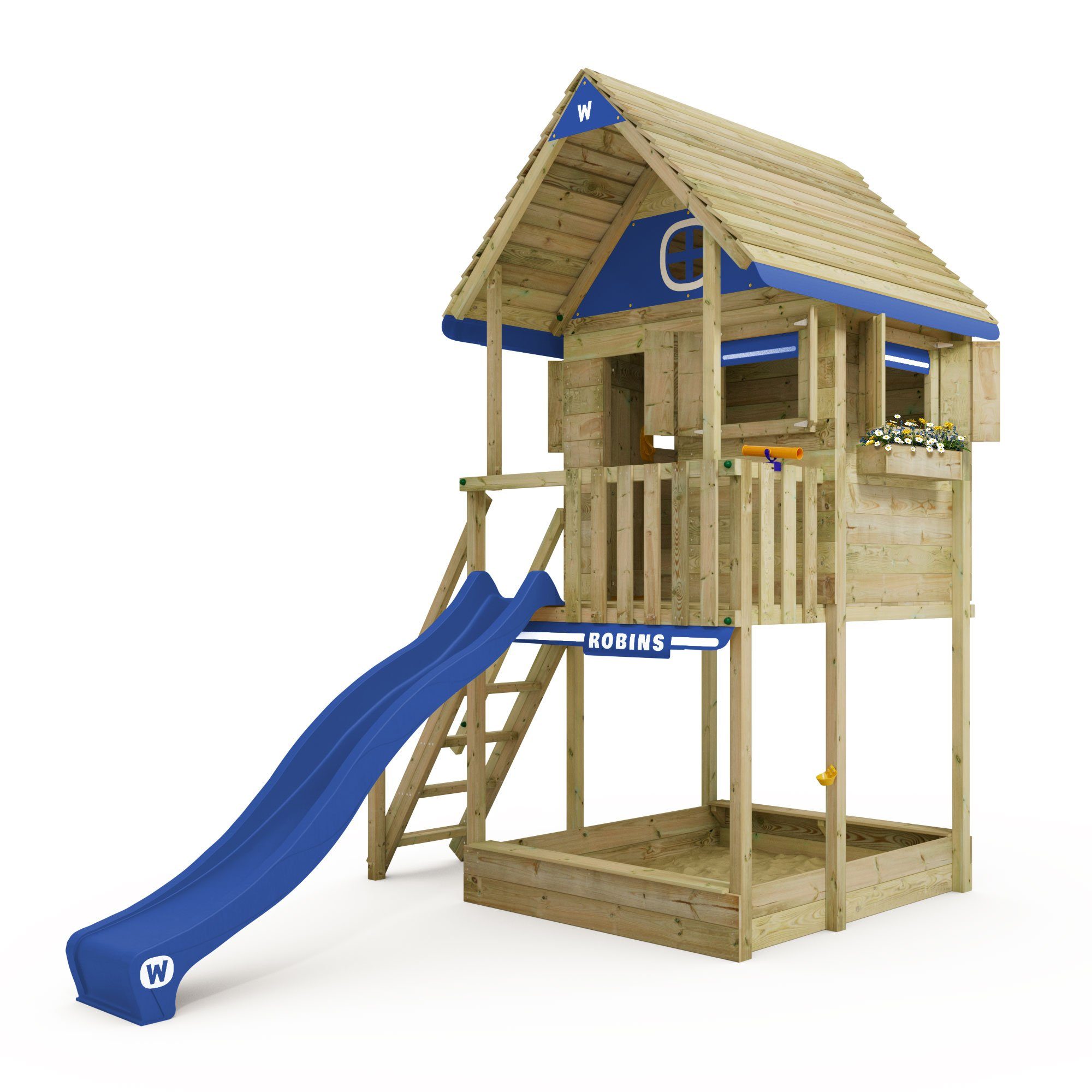 Wickey Klettergerüst Stelzenhaus Smart ClubHouse mit Rutsche, 10 Jährige Garantie*, Großes Spielhaus, Integrierter Sandkasten blau