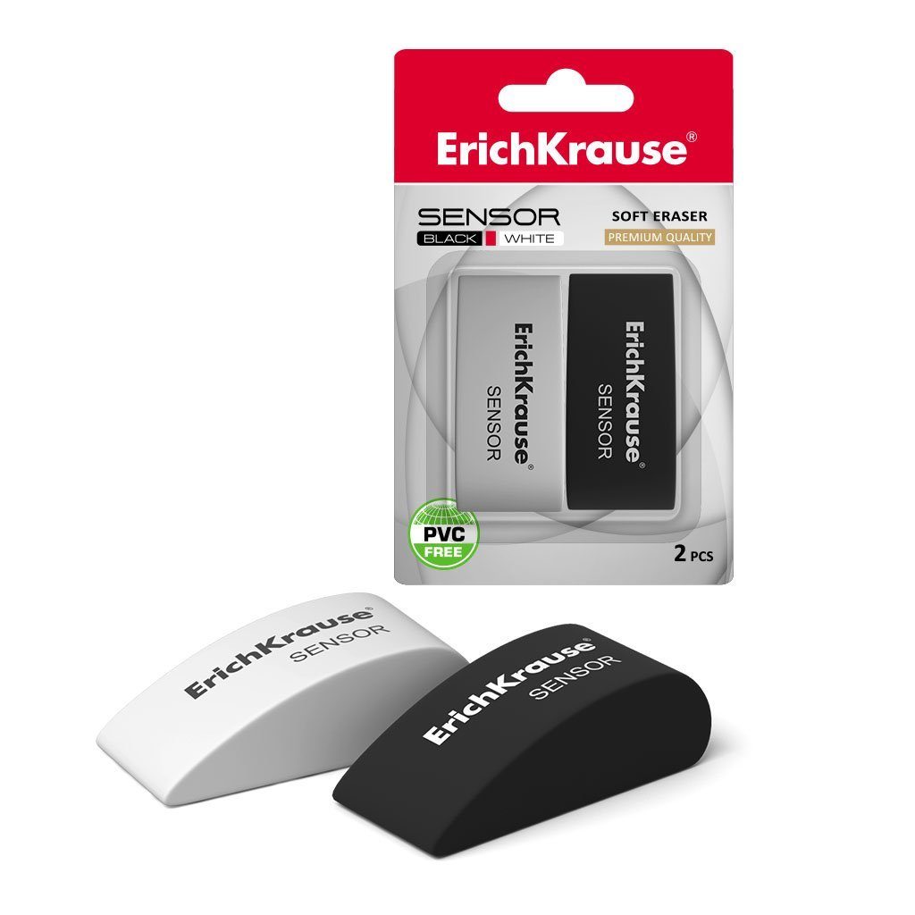 Erich Krause Radiergummi, Radiergummi weich 5 x 2,3 x 1,9 cm weiß schwarz 2 Stück