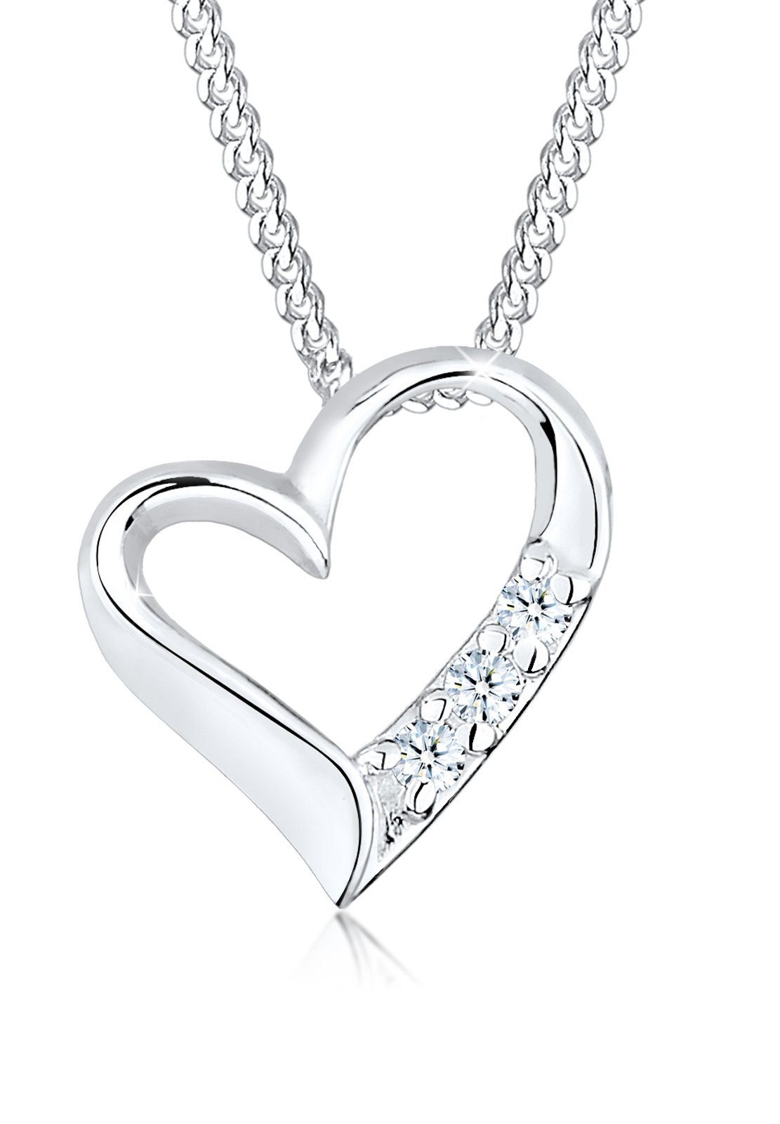 Elli DIAMONDS Collierkettchen Herz Liebe Diamant (0.06 ct) 925 Silber