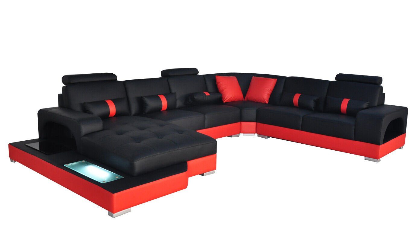 JVmoebel Ecksofa Leder Eck Sofa Wohnlandschaft Garnitur Modern Couch Sofas mit USB LED
