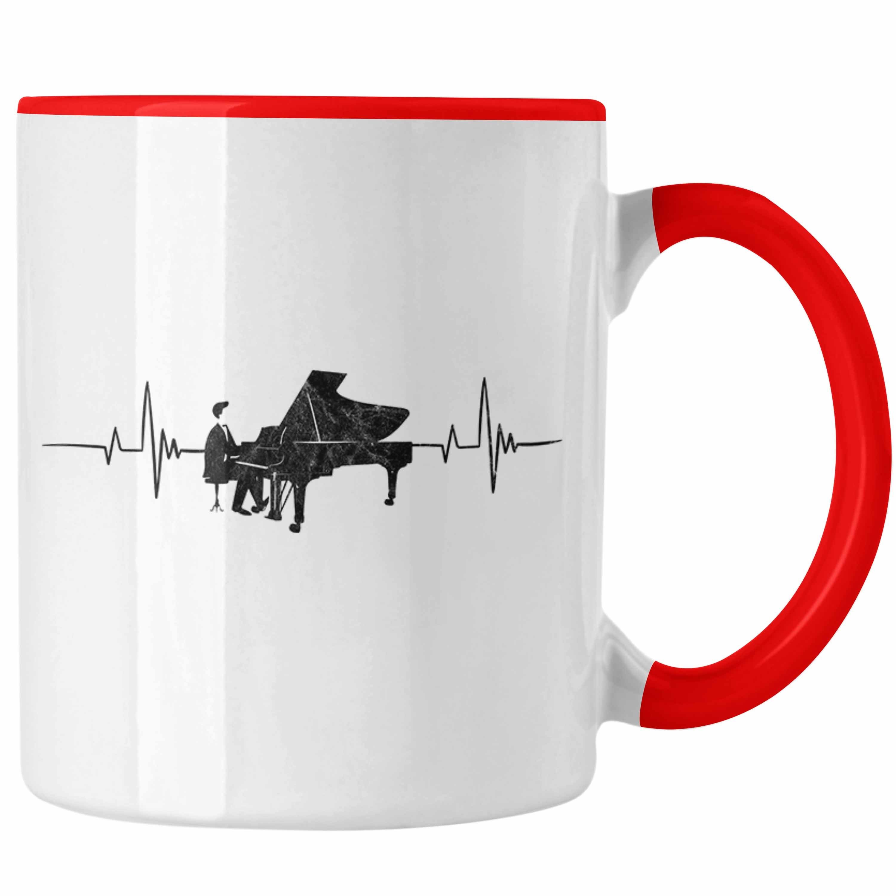 Flügel-Motiv Herzschlag Tasse für Trendation Piano Tasse Geschenkidee Rot Klavierspieler
