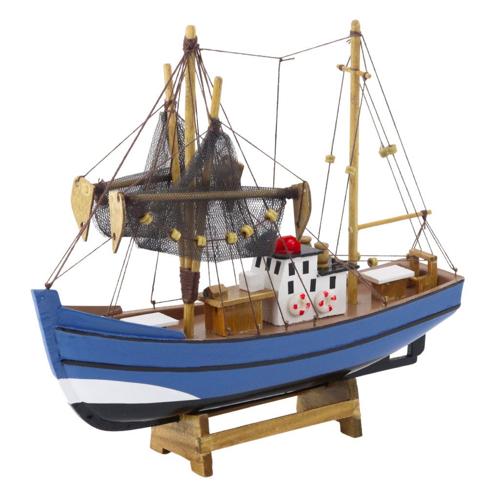 LEAN TOYS Dekofigur Schiffsmodell Fischerkutter Maritimdeko (Spar-Set, 1 St., 30 x 27 x 9 cm maritim), Holzmodell auf Sockel, handgefertigt, maritim