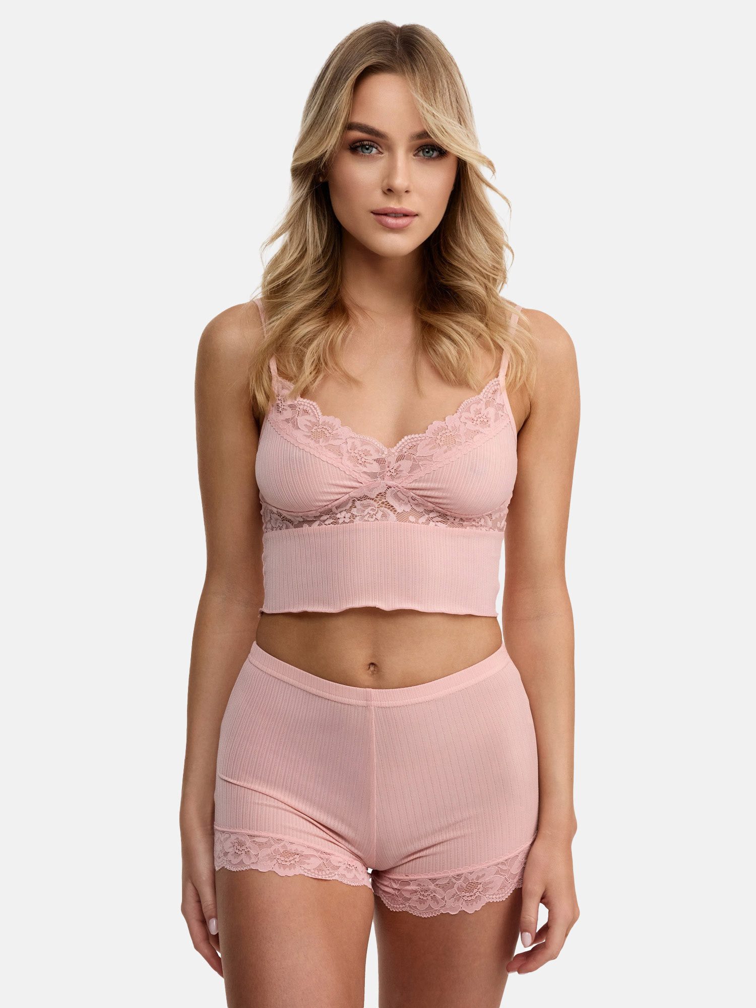 Tazzio Shorty Nachtwäsche-Set F921 (Set, 2 tlg) Ripp-Optik mit Spitze günstig online kaufen