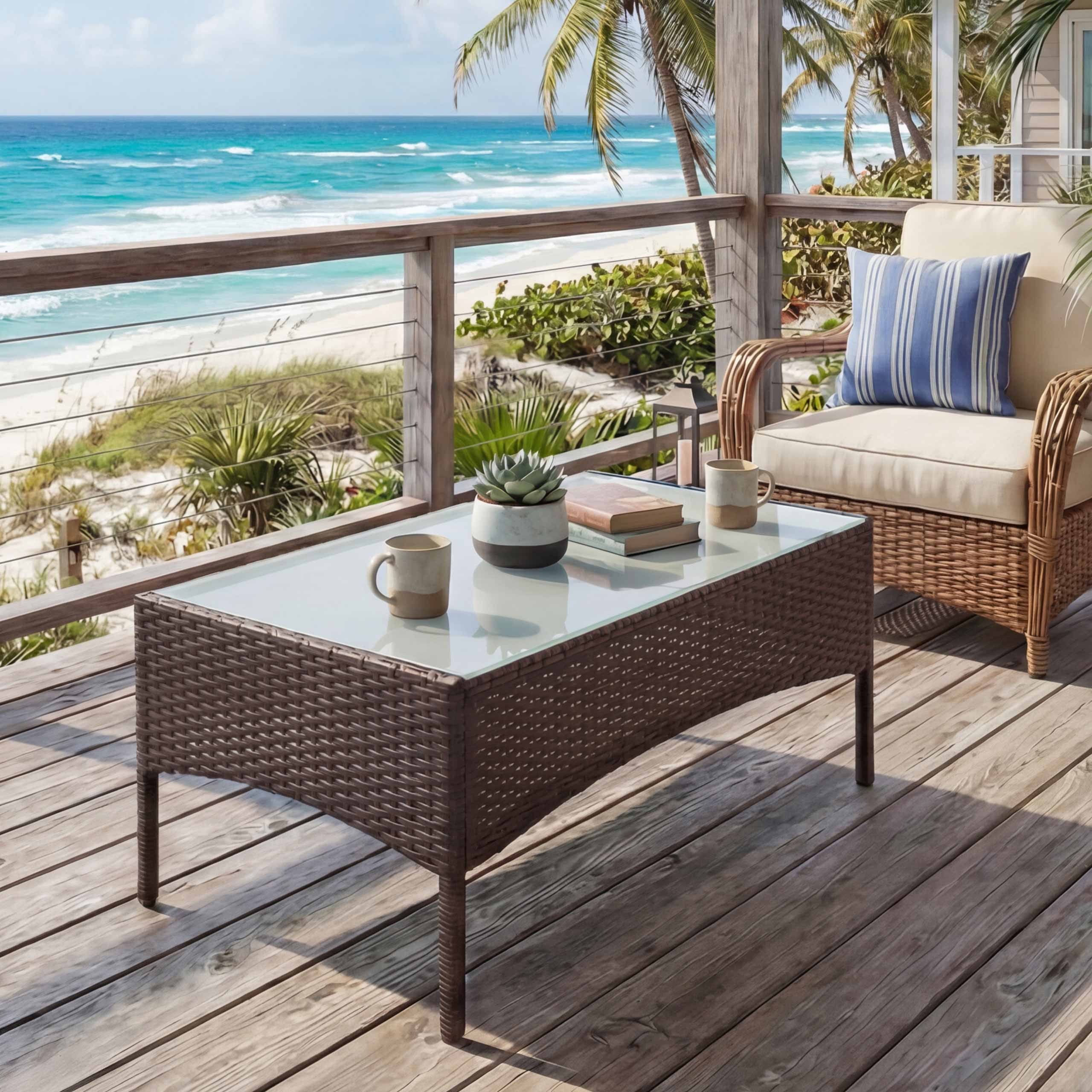 MCW Gartentisch Hamar, widerstandsfähig, stabile Glasplatte, witterungsbeständig pflegeleicht