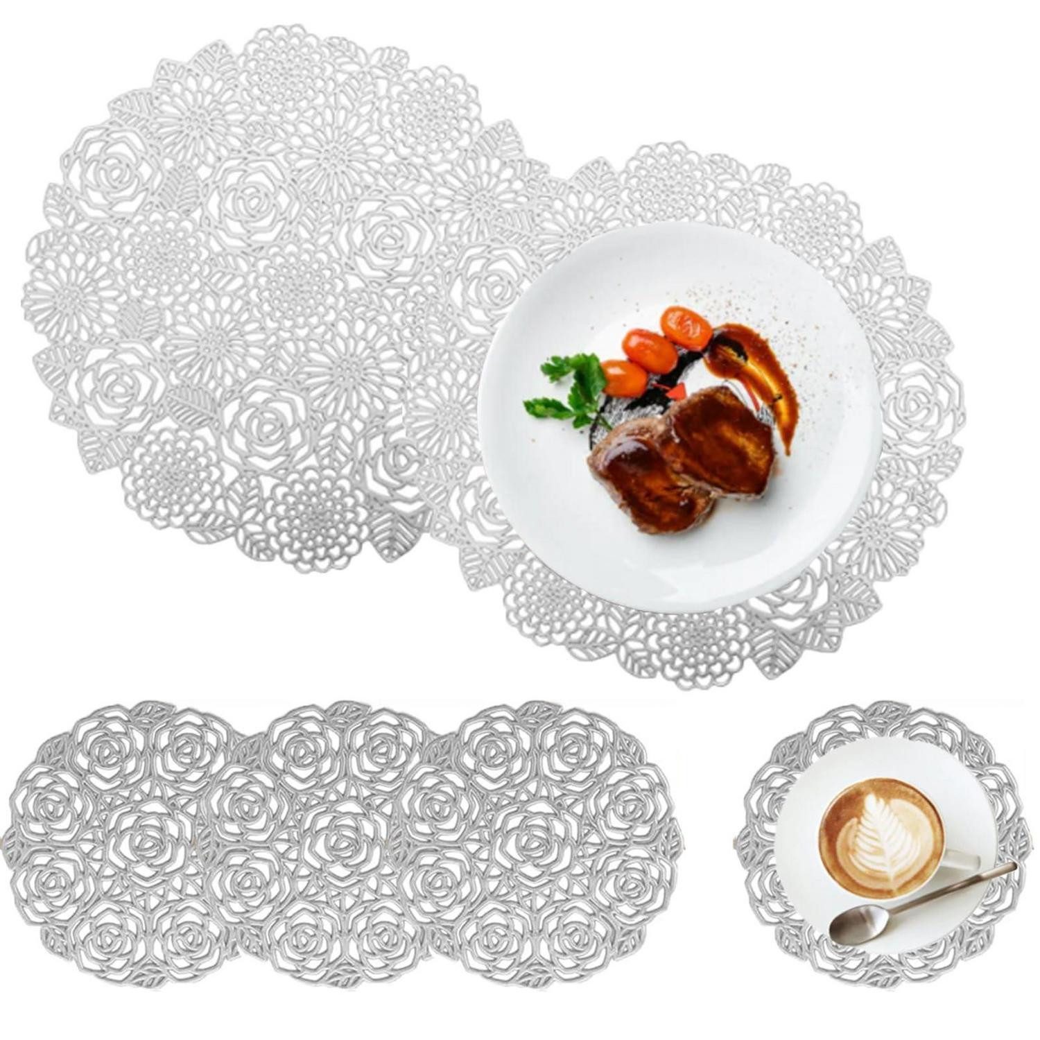 LuxusKollektion Platzset Tischset rund 6er Set Silber PVC Ø38cm, (6-St)