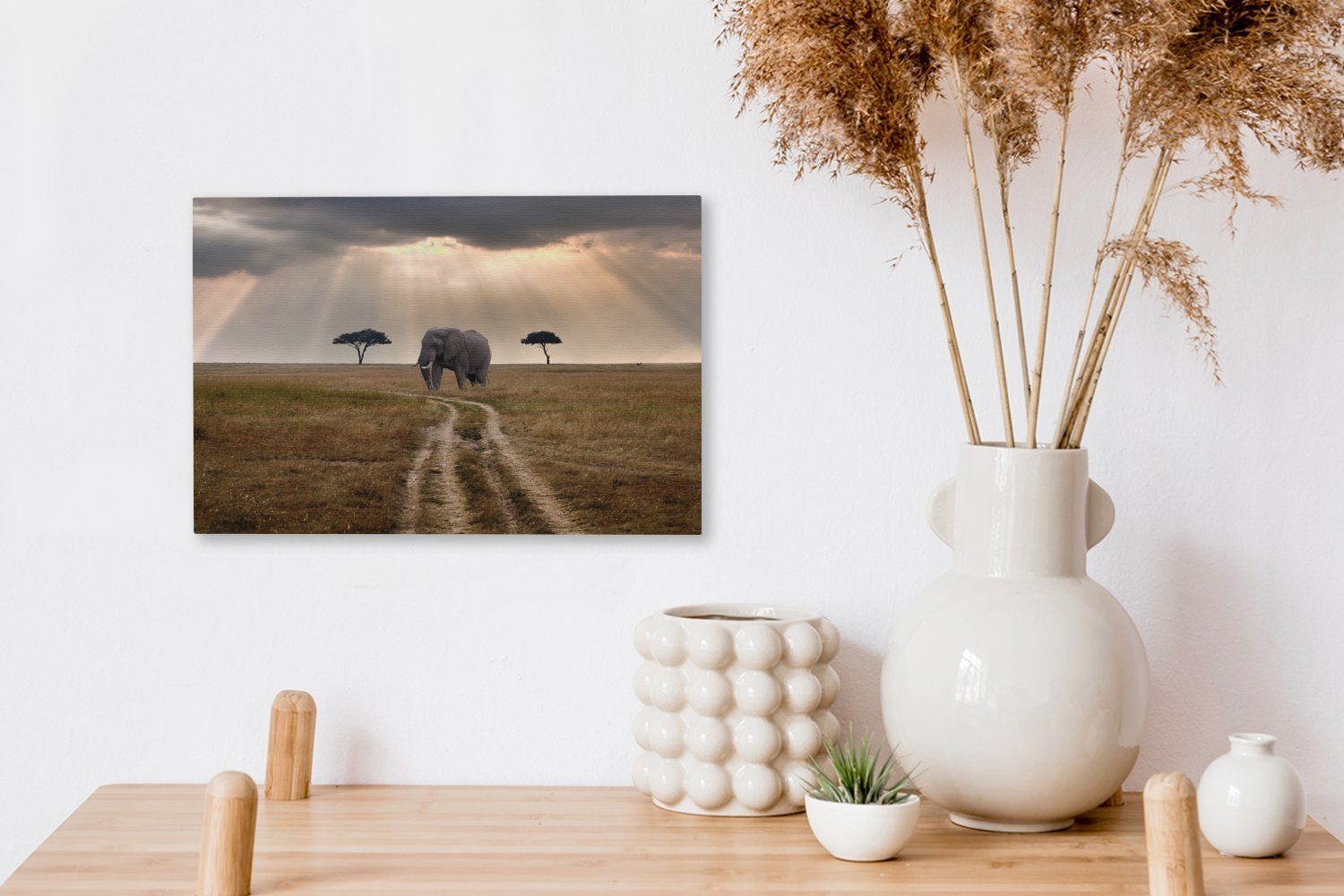 OneMillionCanvasses® Wanddeko, St), Leinwandbild Mara-Nationalpark (1 30x20 Aufhängefertig, Masai im Wandbild in Leinwandbilder, cm Kenia, Elefant