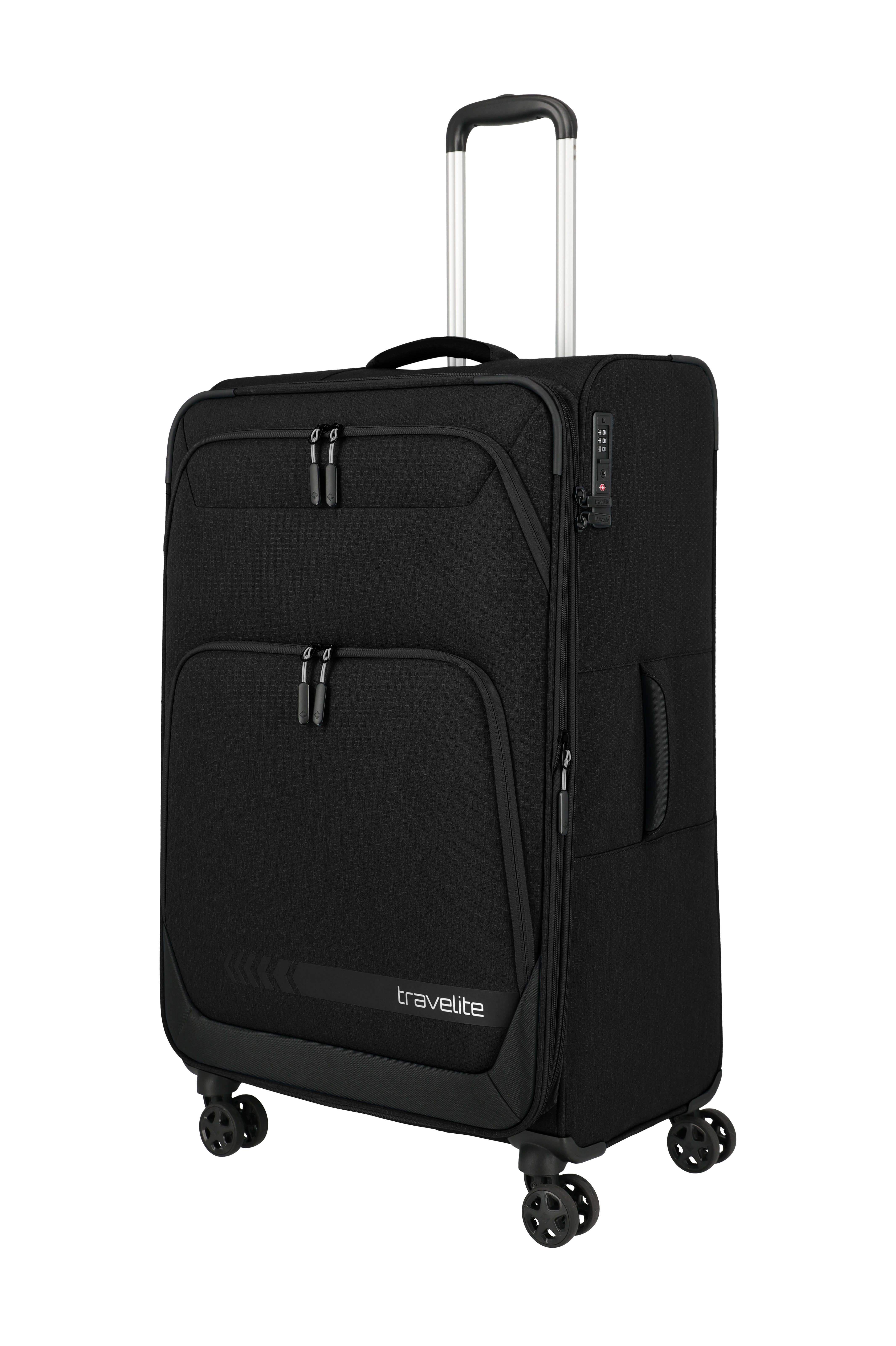 travelite Trolley KICK OFF Reisekoffer, 4 Rollen, 4 Doppelrollen, Außentaschen und Packgurte – leicht und robust