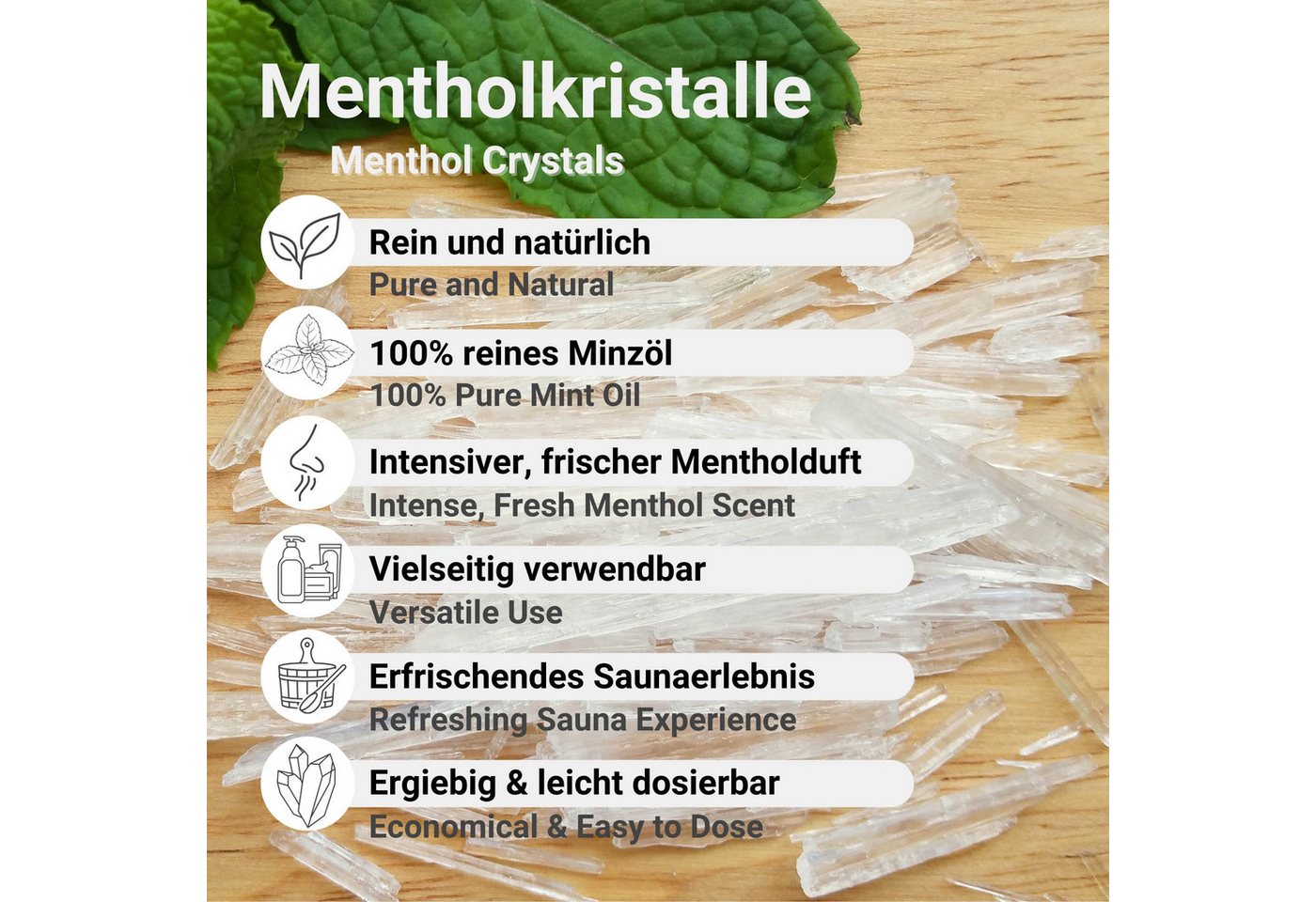 Thumbnail - DistrEbution Sauna-Aufgussset Mentholkristalle aus 100% Minzöl, 10g Reines Menthol, Sauna Aufguss (1-tlg) Mit intensivem...