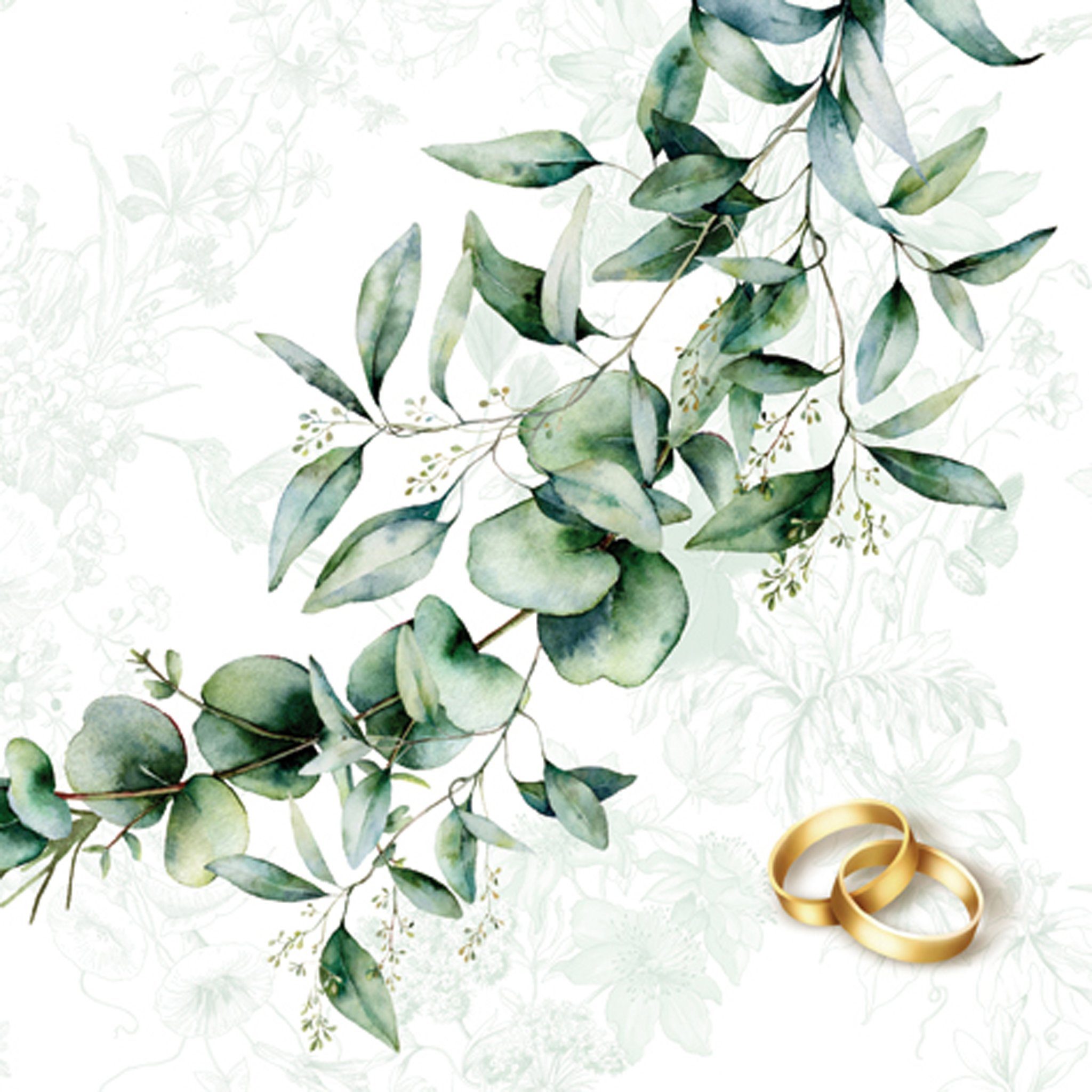 ti-flair Papierserviette, Servietten Papier 33x33cm 3-lagig Eheringe & Eukalyptusblätter 20 Stk.