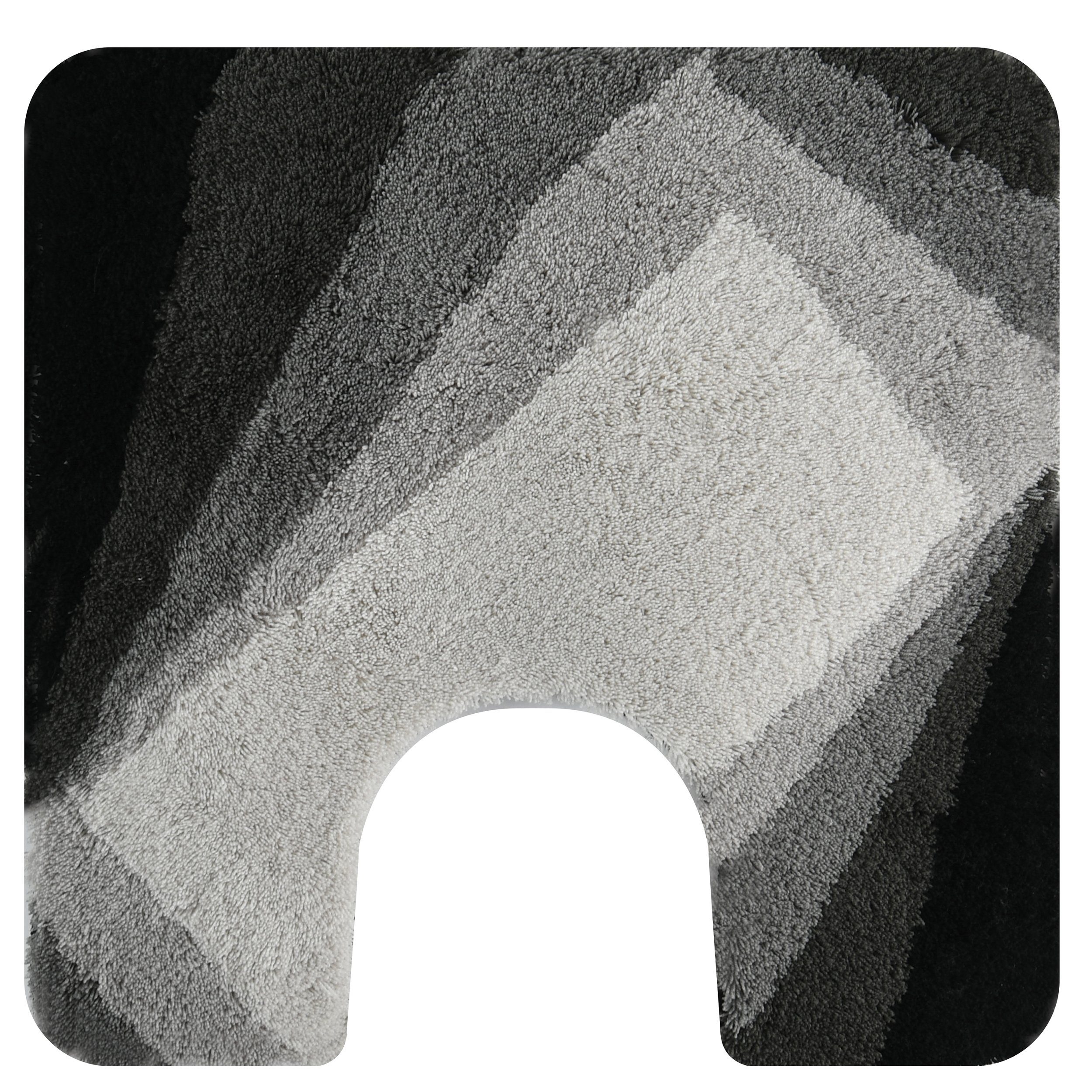 spirella Badematte KALI, quadratisch mit Toilettenausschnitt, Höhe: 25 mm, Badteppich Hochflor, 100% Acryl, Anti-Rutsch-Beschichtung, Für Fußbodenheizung geeignet, Waschbar 40°, Schnelltrocknend, Grau, 55 x 55 cm, mit Toilettenausschnitt