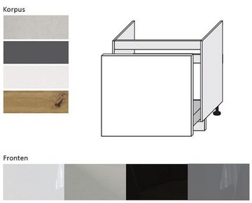 Feldmann-Wohnen Spülenunterschrank Essen (Metallauszüge mit Soft-Close-Funktion (Airtic-System), 1-St., mit Acrylfronten (Ultrahochglanz), abrieb- / kratzfest) 80cm Front- & Korpusfarbe wählbar mit 1 Schublade (Teilauszug, (Blum)