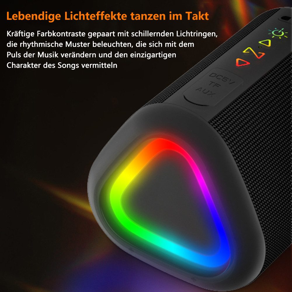 TUWENA Bluetooth Lautsprecher mit Licht, Tragbarer Musikbox, Bluetooth 5.3 Lautsprecher (IPX6 Wasserdicht, AUX- und TF-Karteneingang, TWS-Kopplung, RGB Licht)