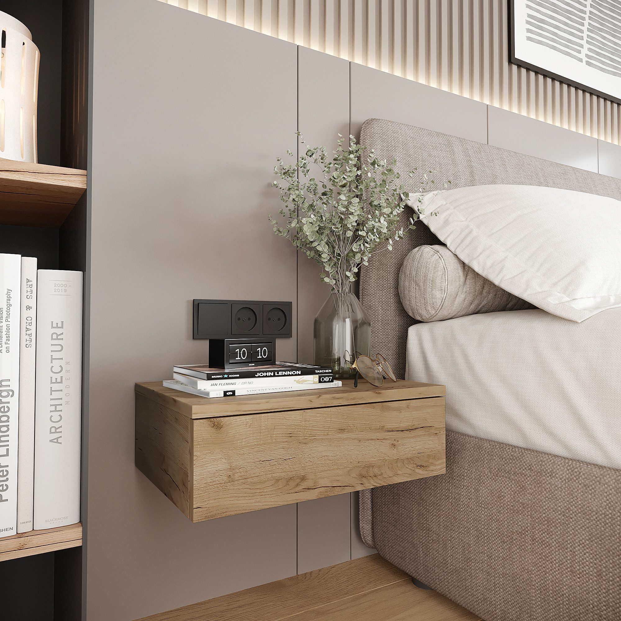 KOMTO Wandregal mit Schublade Monaco - Nachttisch Hängend Wandmontage, 2-tl günstig online kaufen