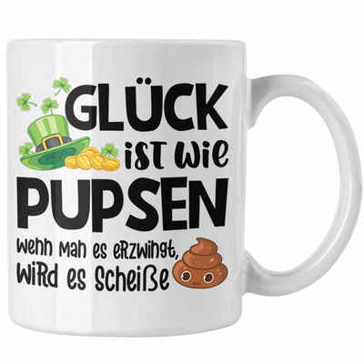 Trendation Tasse Trendation - Glück Ist Wie Pupsen Tassen Tasse Becher Kaffeetasse Lustig Spruch Geschenk Frauen Männer