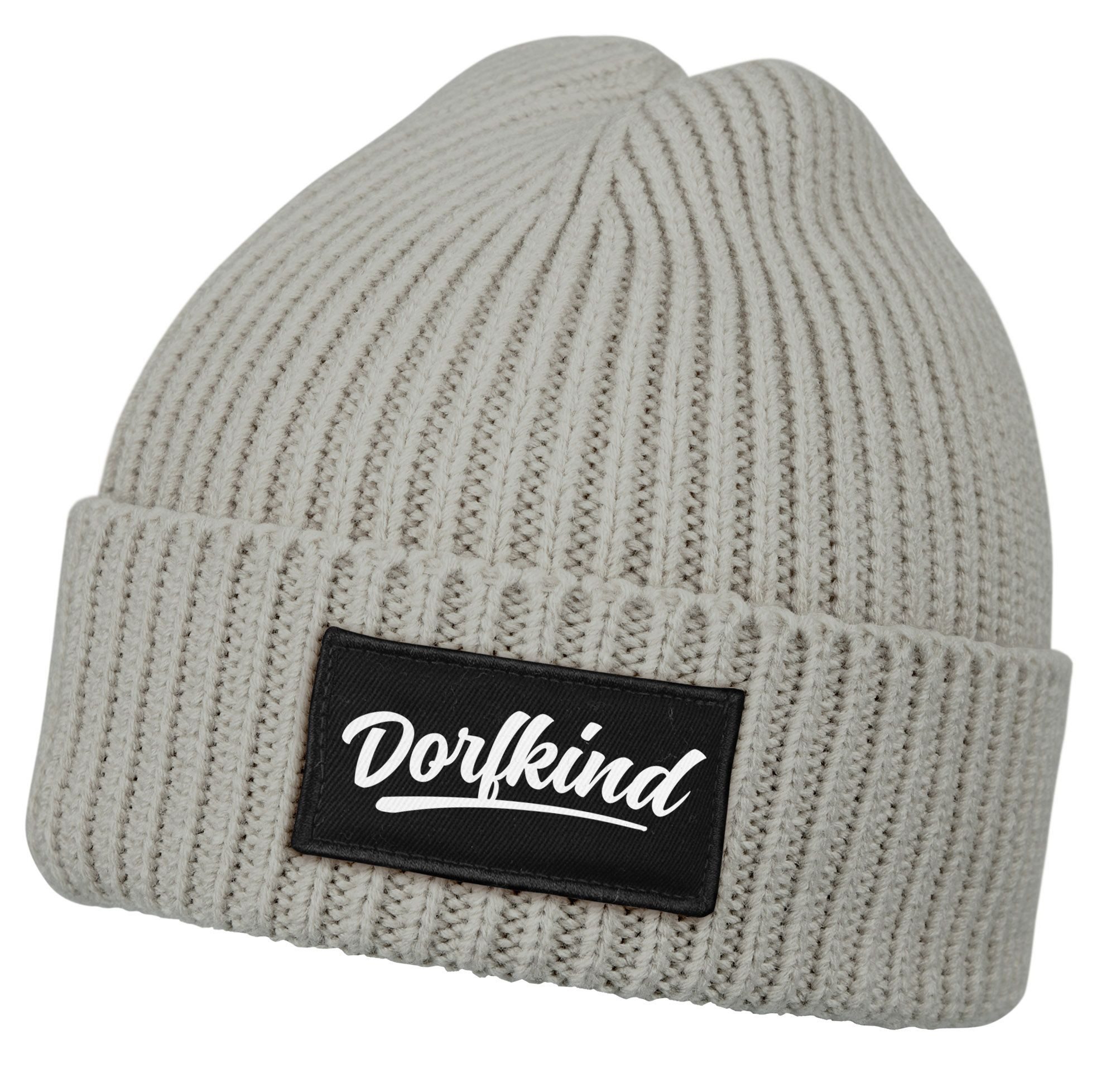 Strickmütze Herren Beanie mit Patch Strickmütze mit Spruch Dorfkind Aufdruck