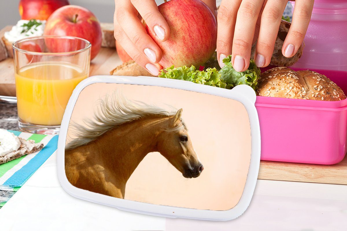 Kunststoff Licht Kunststoff, - Luft, MuchoWow Mädchen, Snackbox, für Brotdose Kinder, Brotbox rosa - (2-tlg), Lunchbox Erwachsene, Pferd