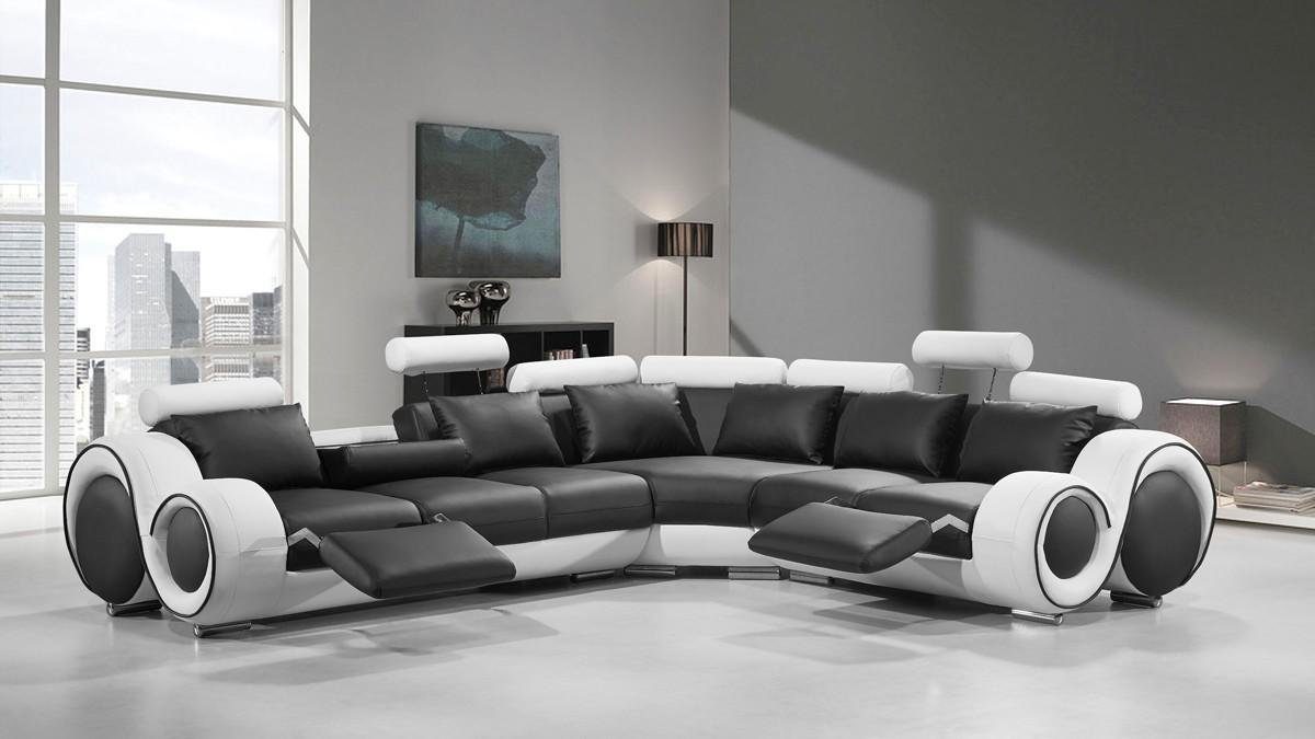 Sofa Couch Leder Ecksofa Made in Form, JVmoebel Designer Ecksofa Schwarz/Weiß Textil Wohnlandschaft Europe L