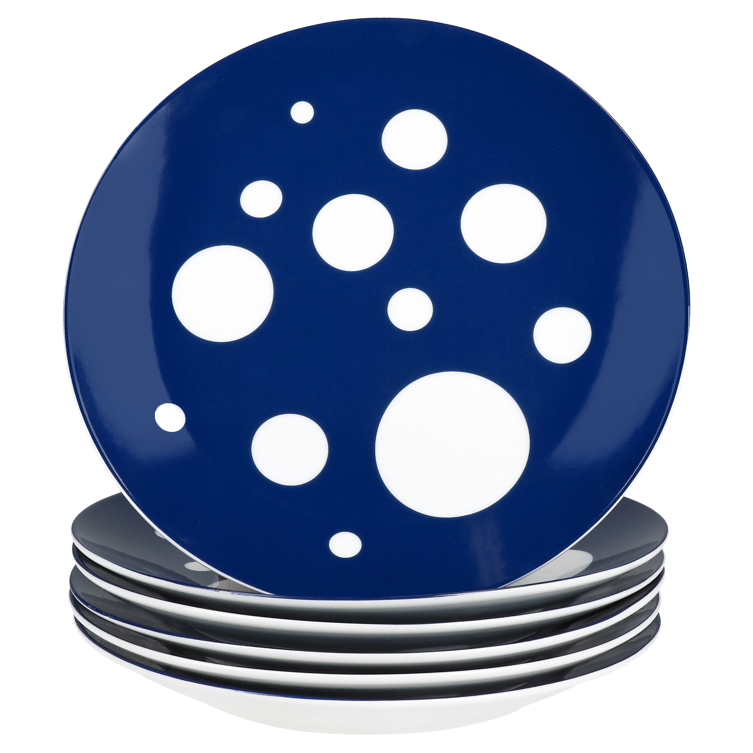 MamboCat Frühstücksteller 6er Set Pula blau Kuchenteller Porzellan 6 Pers Dessert-Teller Punkte
