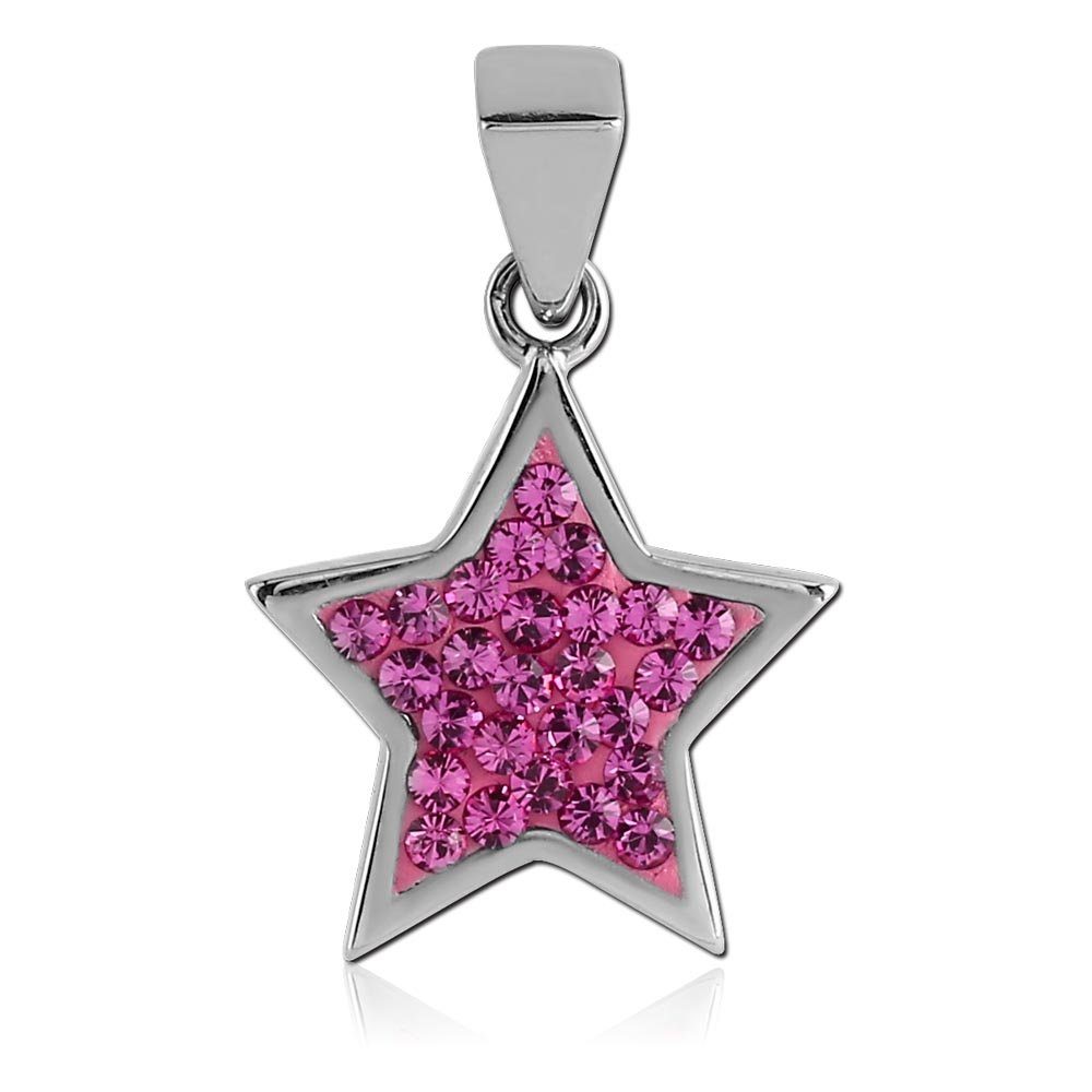 viva-adorno Sternanhänger Kettenanhänger Edelstahl Zirkonia Kristall Damen Mädchen Stern
