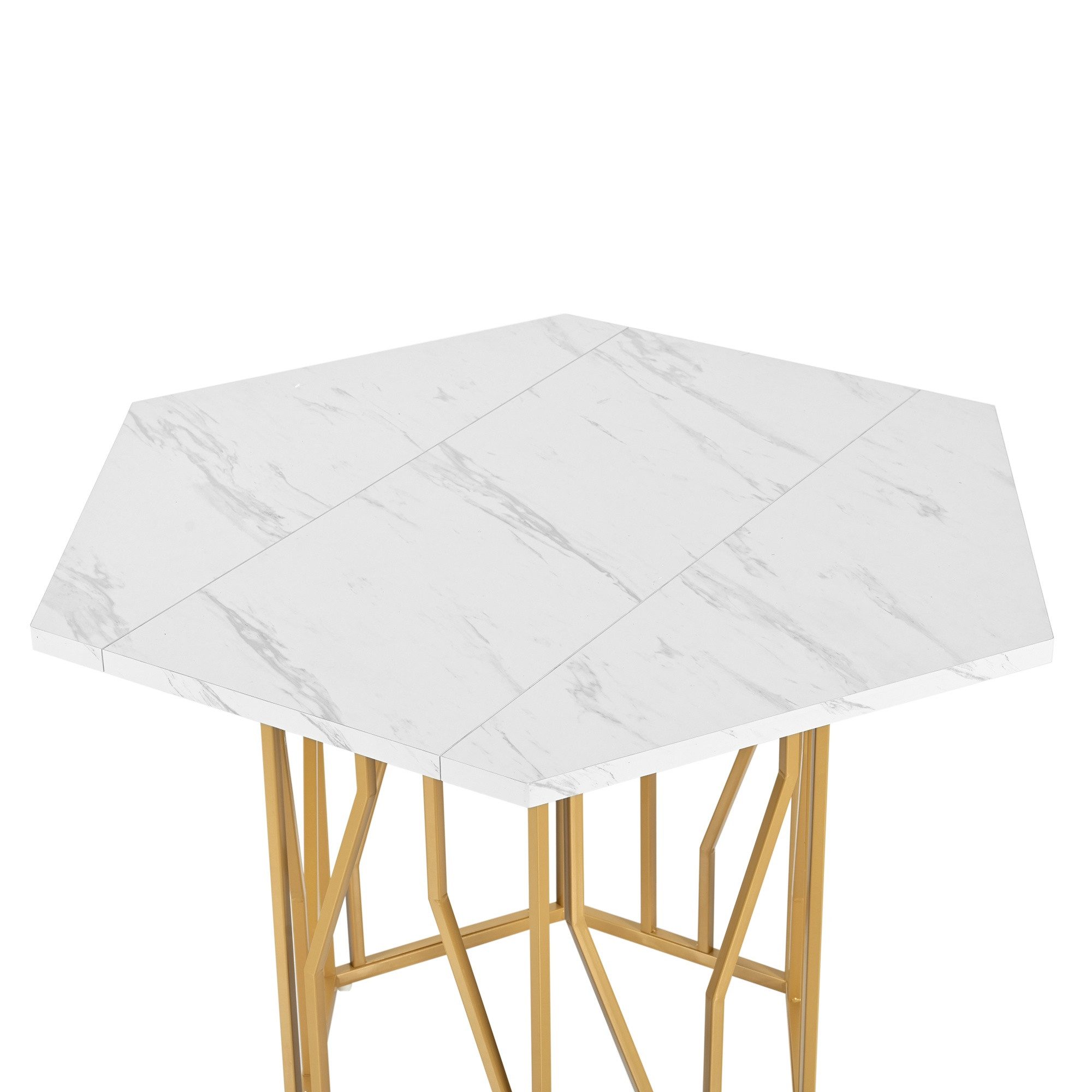 IDEASY Esstisch Sechseckiger Marmor-Esstisch mit goldenem Metallgestell, Schlichter Couchtisch für Ess- & Wohnzimmer
