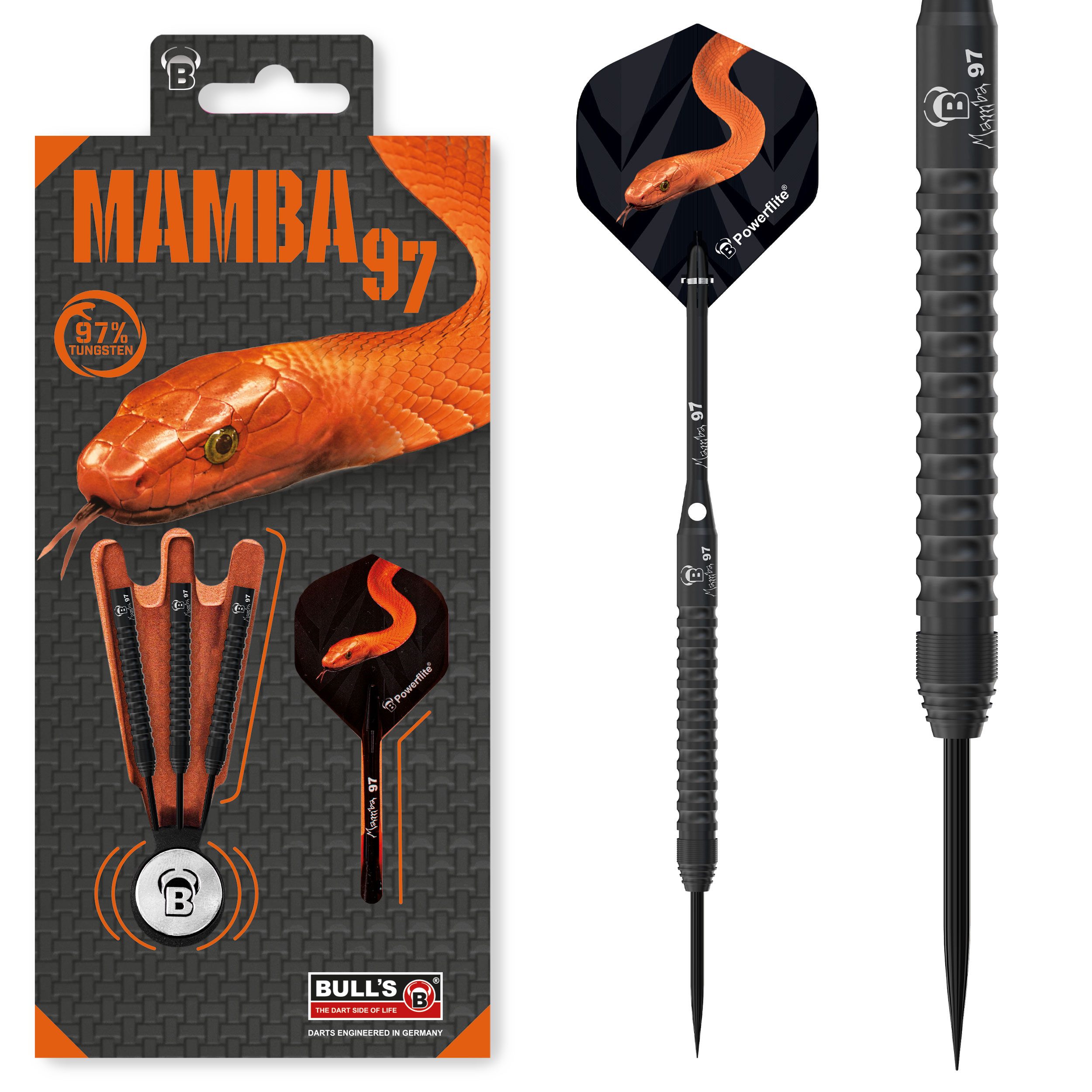Dartpfeil Bull´s Steeldarts Mamba97, 97% Tungsten, 21g, Schwarz