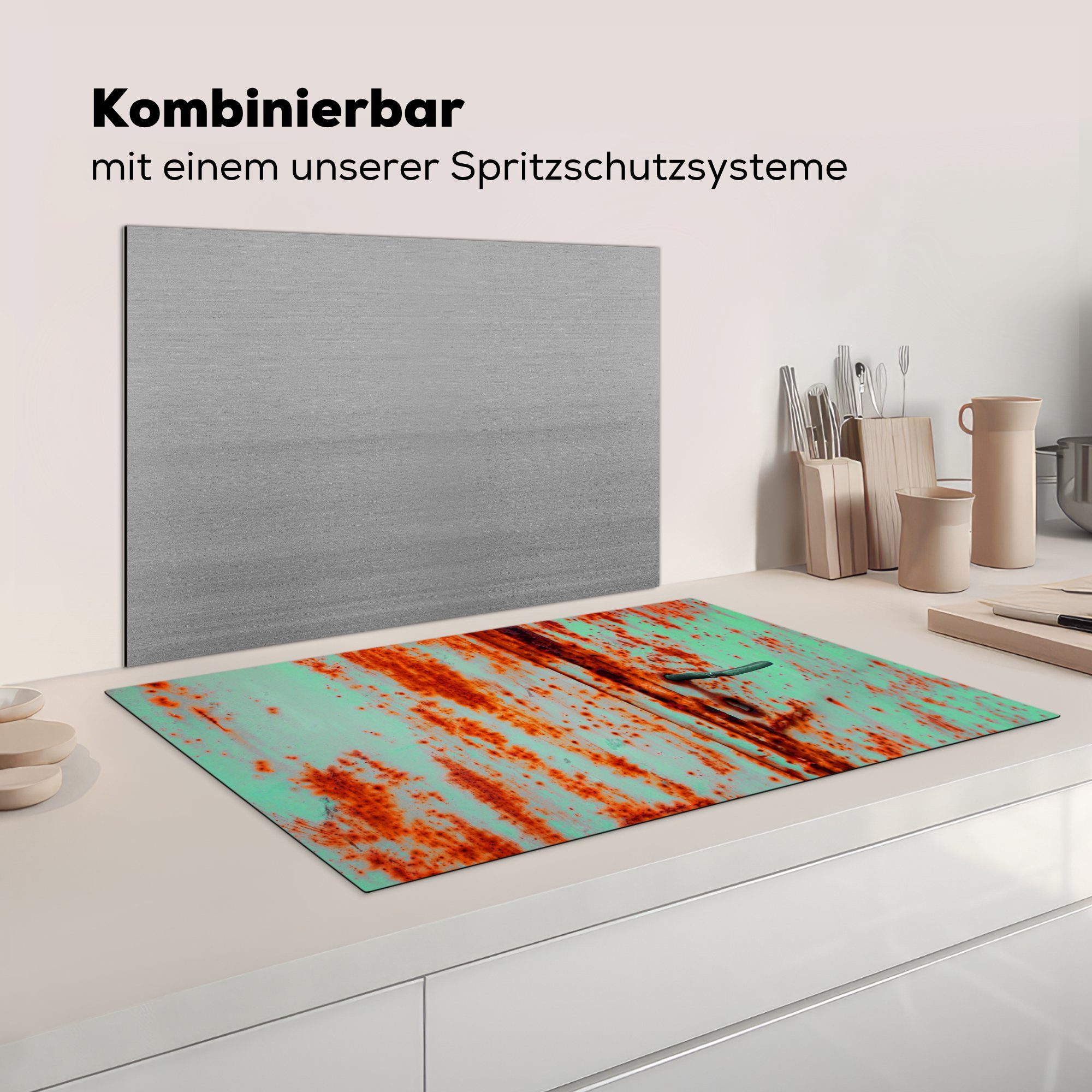 Herdblende-/Abdeckplatte - Industrie tlg), Vinyl, Ceranfeldabdeckung, Arbeitsplatte für - Rost (1 MuchoWow küche Abdeckplatte, Eisen cm, Induktionsschutz - - 83x51