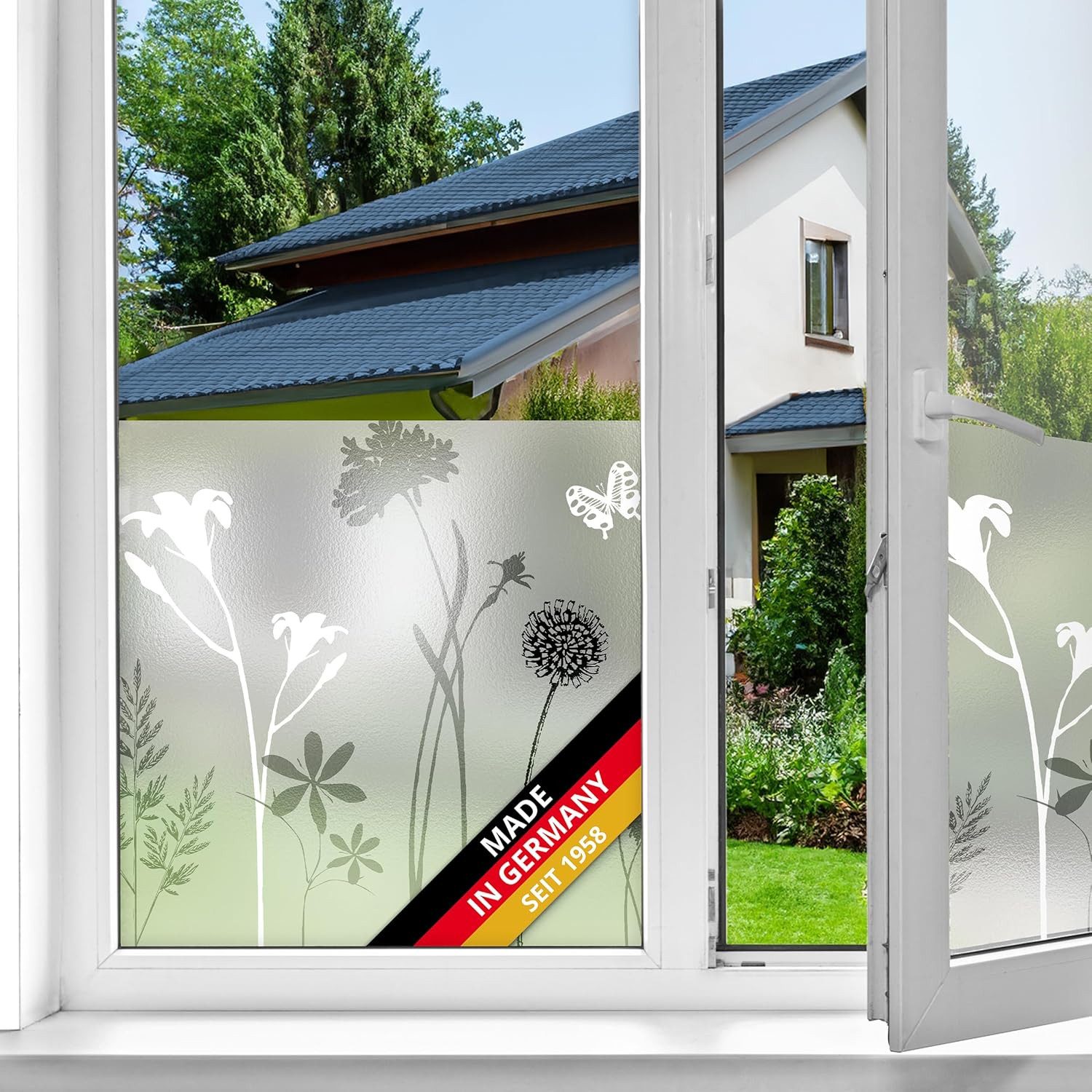 d-c-fix Fensterfolie selbsthaftend Blossom Sichtschutzfolie Deko Folie für Fenster innen, Statisch haftend - rückstandslos entfernbar und wiederverwendbar