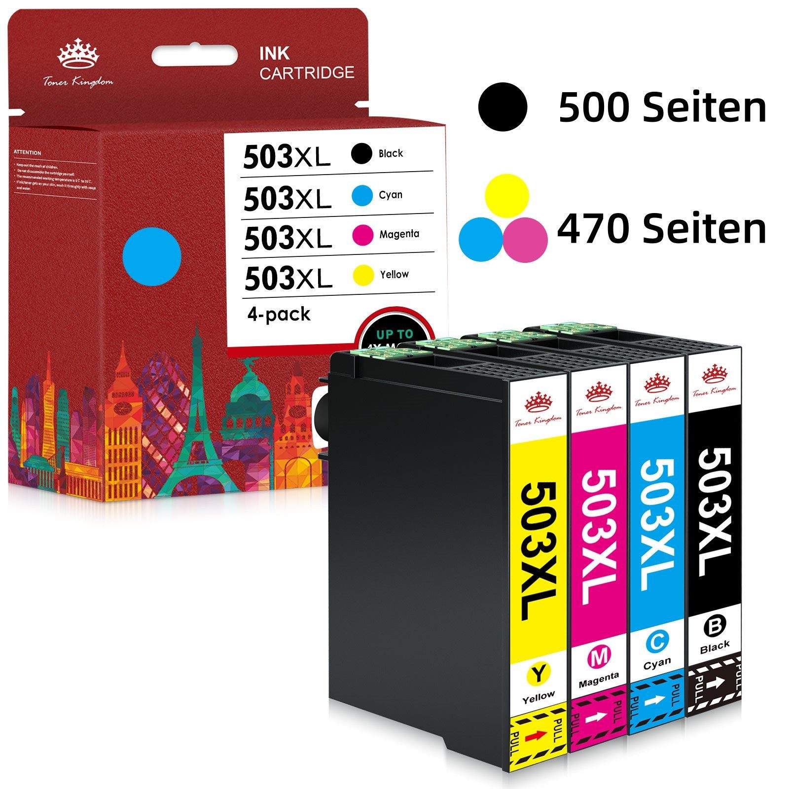 Toner Kingdom Multipack 503 XL Druckerpatronen für Epson 503XL Tintenpatrone (WorkForce WF-2965DWF WF-2960DWF, 999-tlg., Expression Home XP-5205 XP-5200)