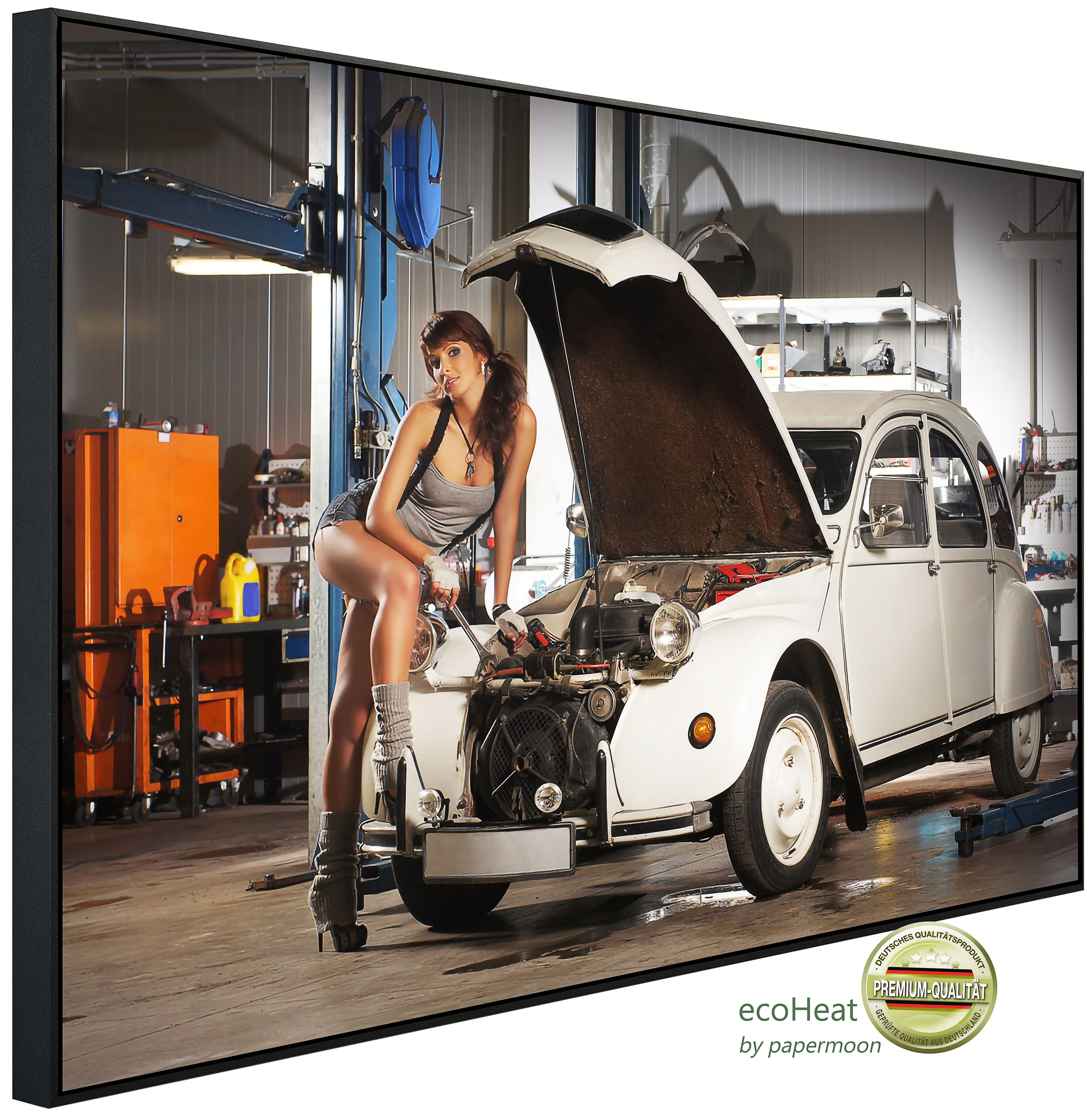 Papermoon Infrarotheizung INFRAROT-BILD-HEIZUNG, Eine Frau und ein Auto, TÜV-Rheinland/GS zertifiziert, angenehme Strahlungswärme