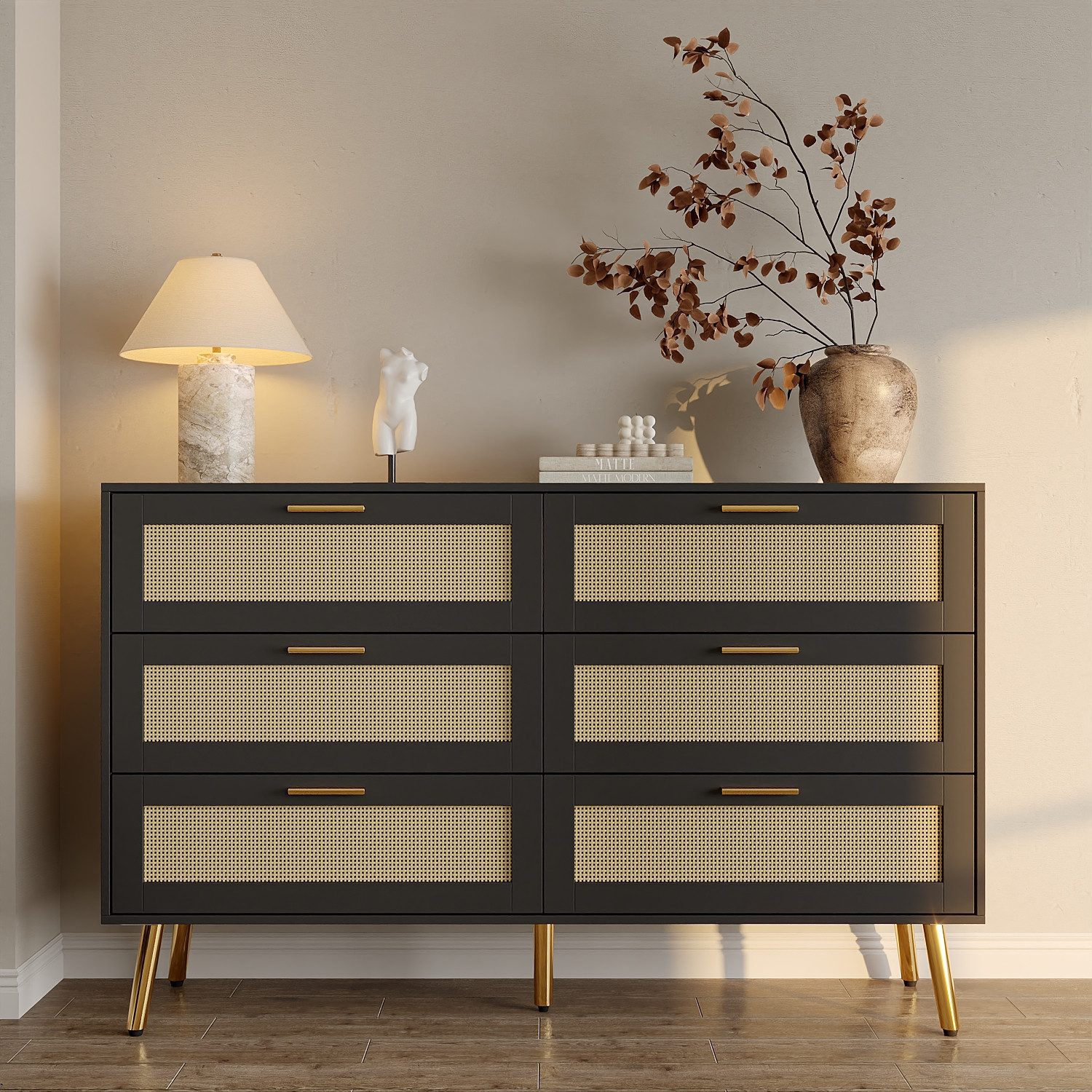 FUFU&GAGA Kommode Kommode mit 6 Schubladen, Schwarz, MDF, 120×34×74,5 cm