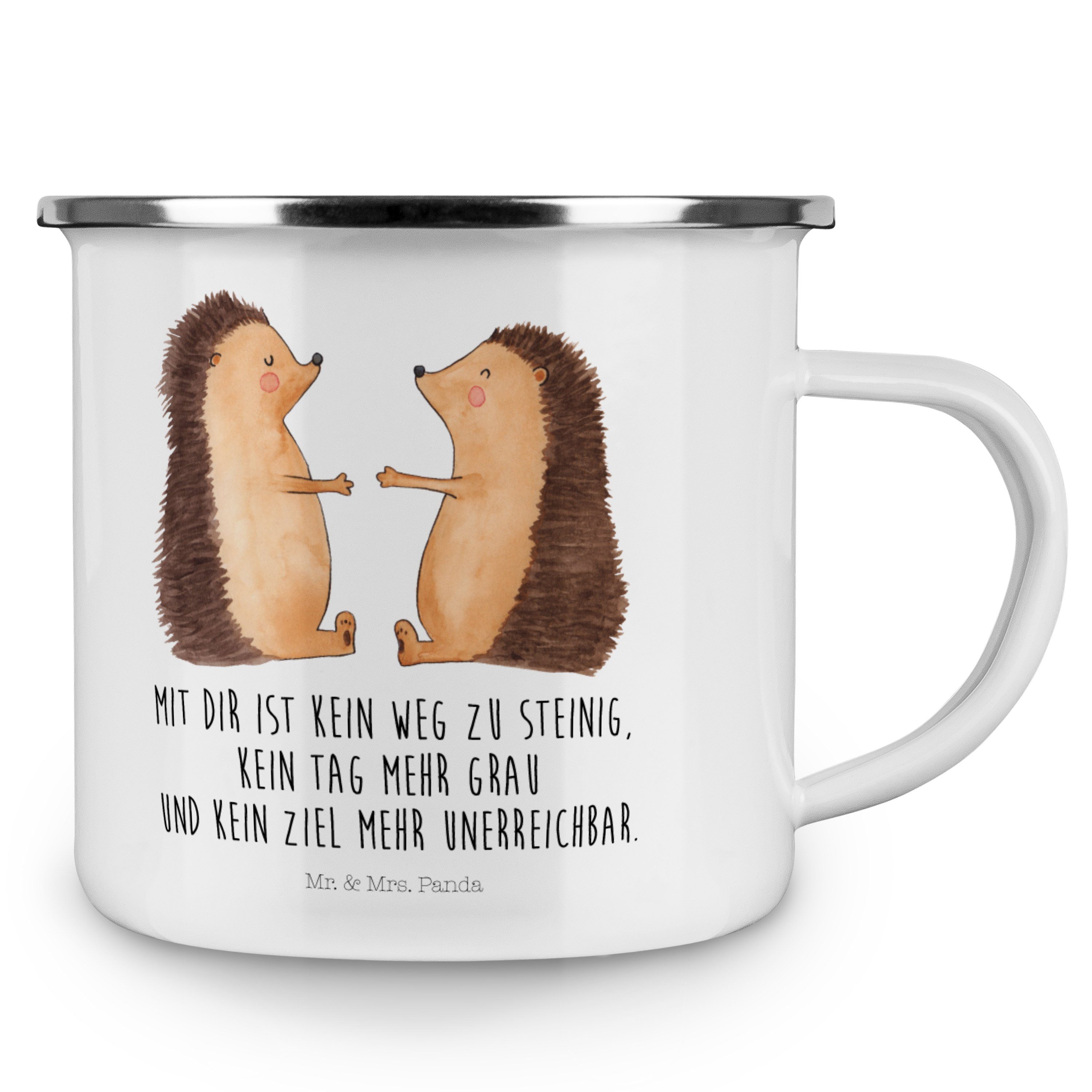 Emaille & Geschenk, Mrs. - Kaffee Weiß Panda Igel Ehefrau, Blechtasse, Trinkbecher, Mr. - Becher Liebe