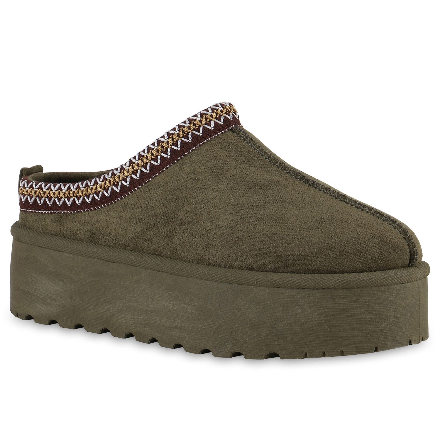 VAN HILL 840601 Hausschuh Damen Warm Gefütterte Pantoffeln Bequeme Plateau Prints