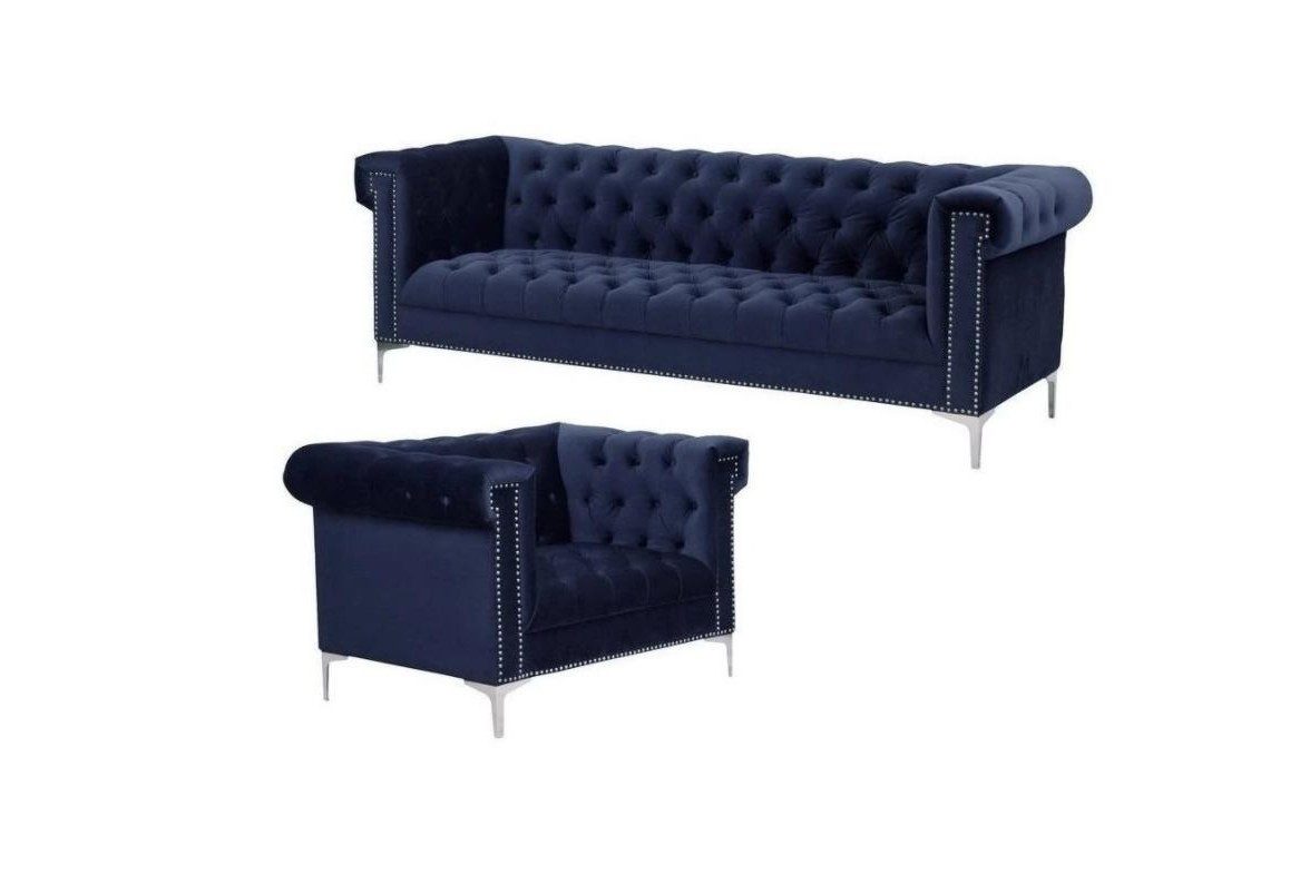 Xlmoebel Chesterfield-Sofa Blaue Sofagarnitur im Royal-Stil, Couch-Set in Blau, 2 Teile, Made in Europa