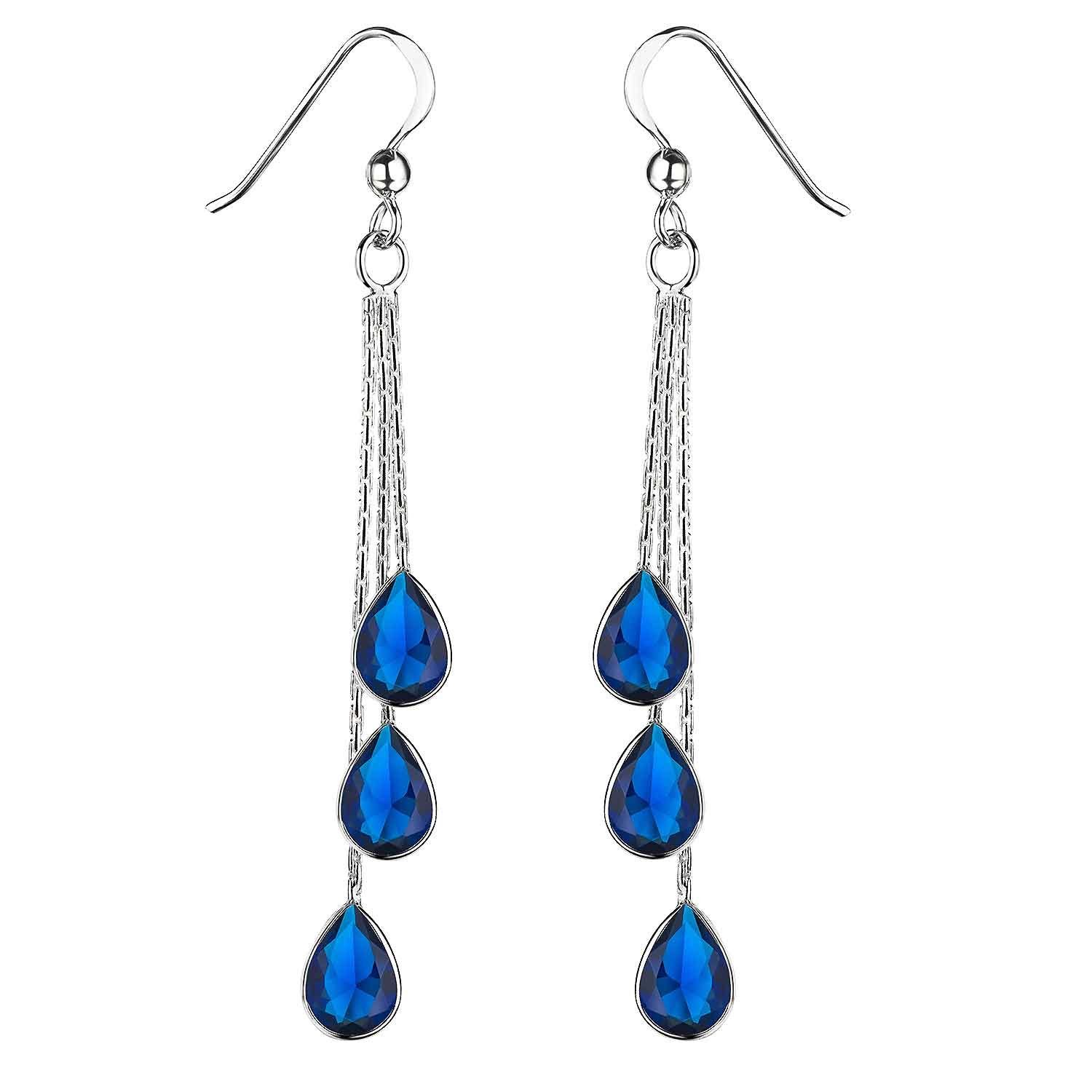 Materia Paar Ohrhänger Damen Tropfen Ohrhänger Zirkonia Blau SO-277, 925 St günstig online kaufen