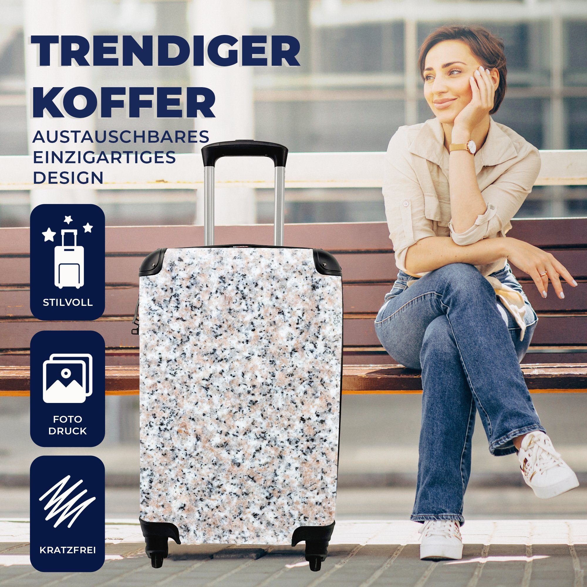 MuchoWow Handgepäckkoffer 4 - für Reisekoffer - Ferien, Granit rollen, mit Reisetasche Trolley, Design Stein, Handgepäck Rollen, Strukturen 