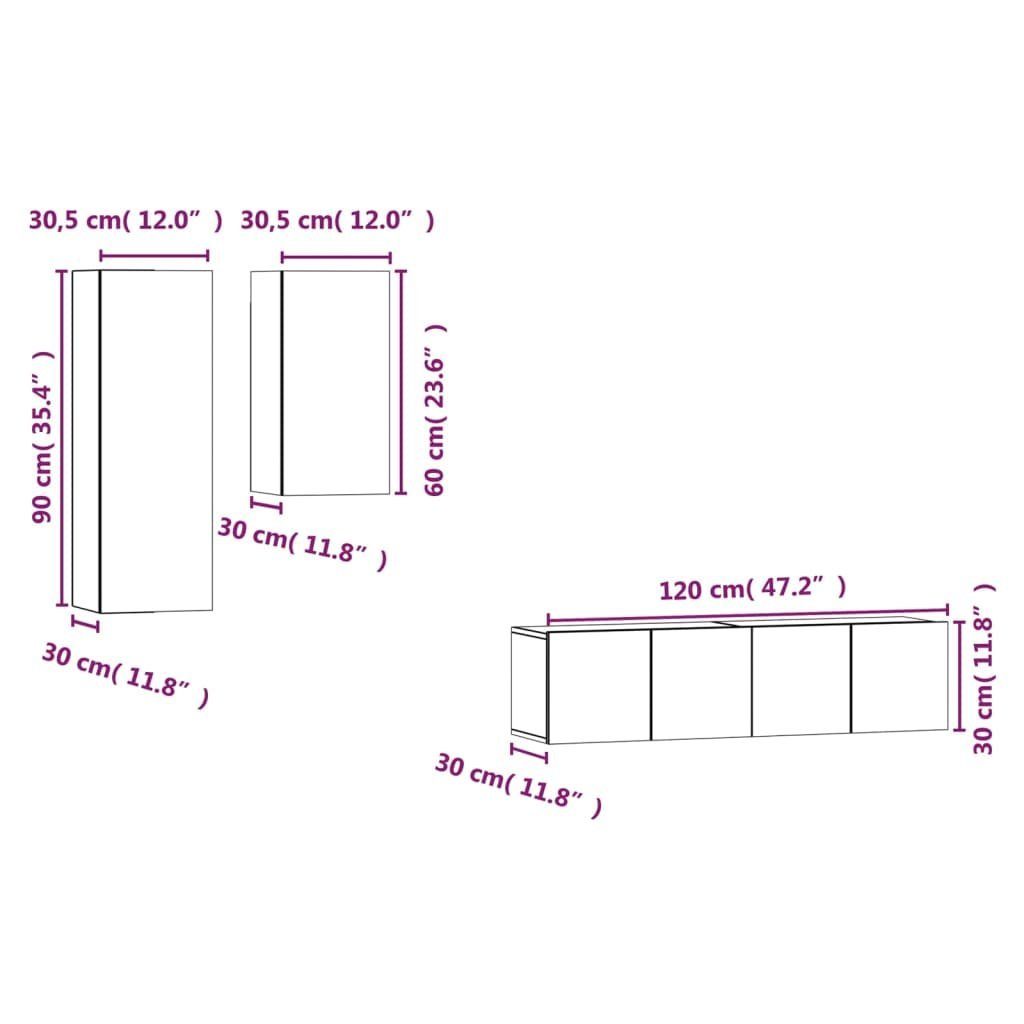 4-tlg. Eiche Braune vidaXL TV-Schrank-Set TV-Schrank Holzwerkstoff Eichen-Optik Braun (4-St)