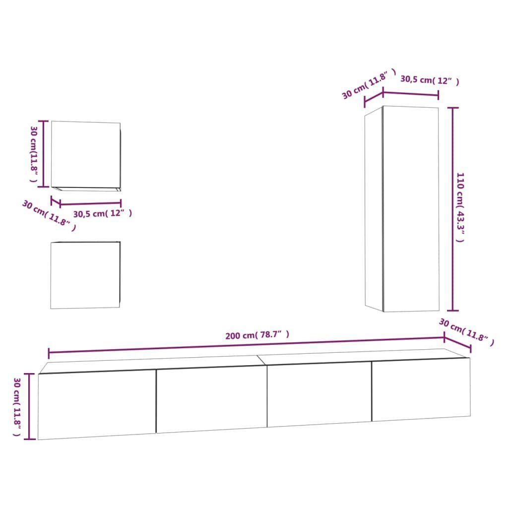 furnicato TV-Schrank Schwarz TV-Schrank-Set Holzwerkstoff 5-tlg.