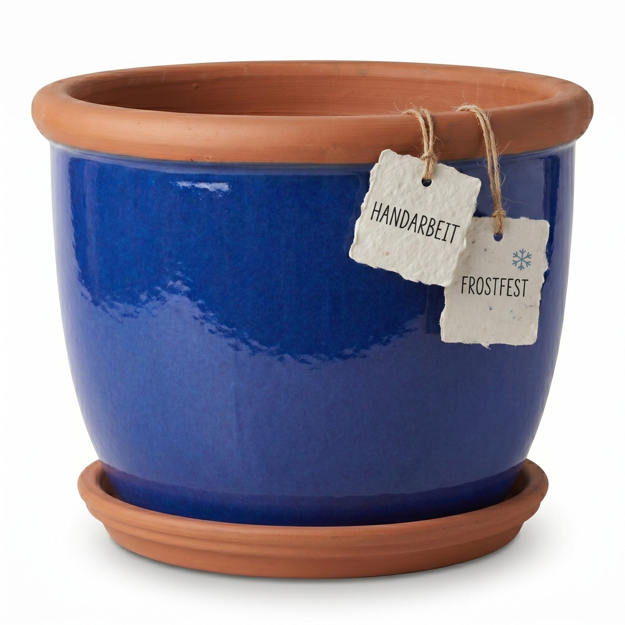 Teramico Blumentopf Keramik-Pflanztopf Farmer Royalblau mit Terrakotta-Teller (1 St), Frostfest, UV-Fest