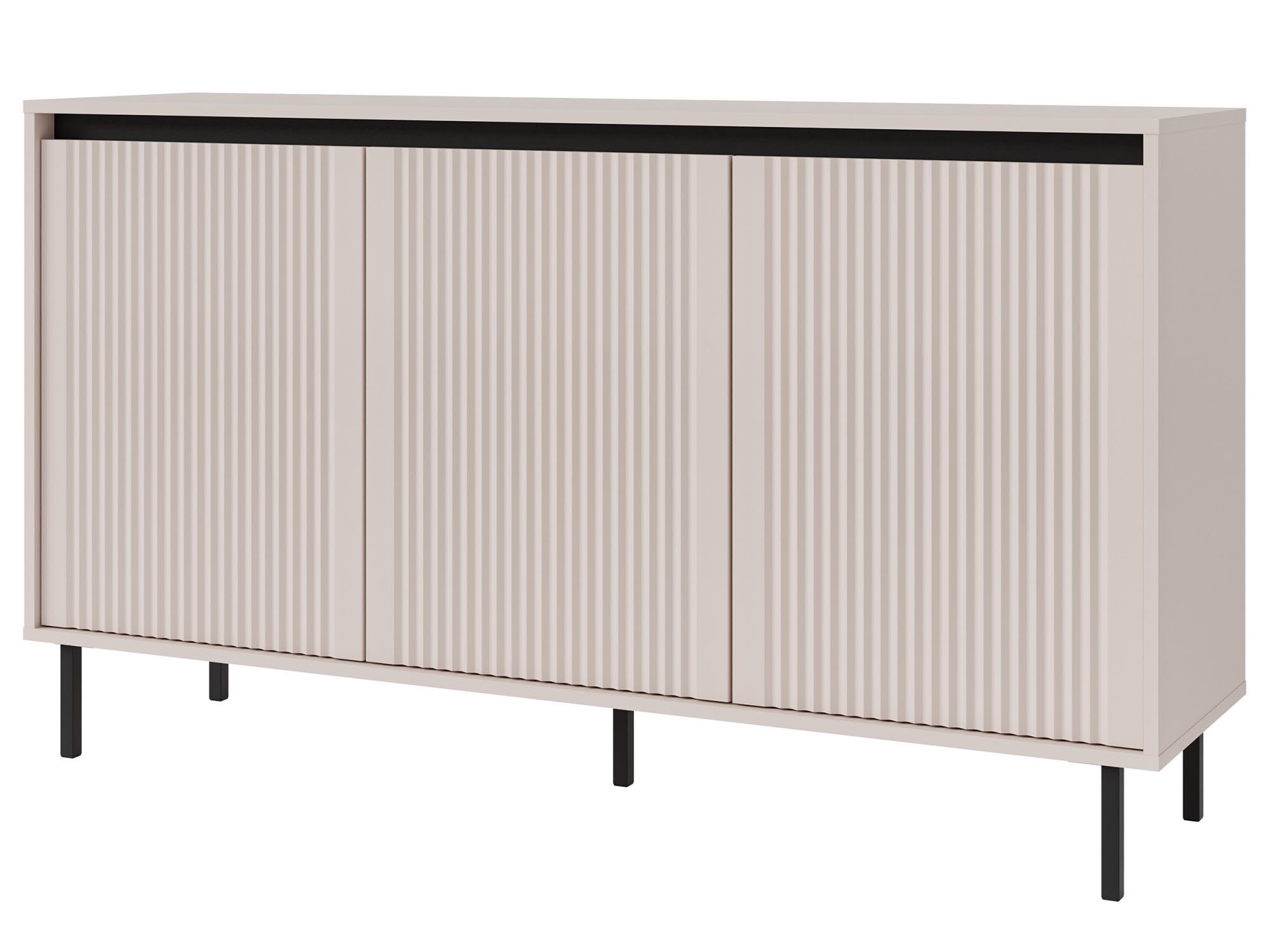 Beautysofa Kommode OXFORD mit 3 Türen, geriffelten Fronten (Sandbeige oder Eiche Evoke), Schwarze Metallfüße
