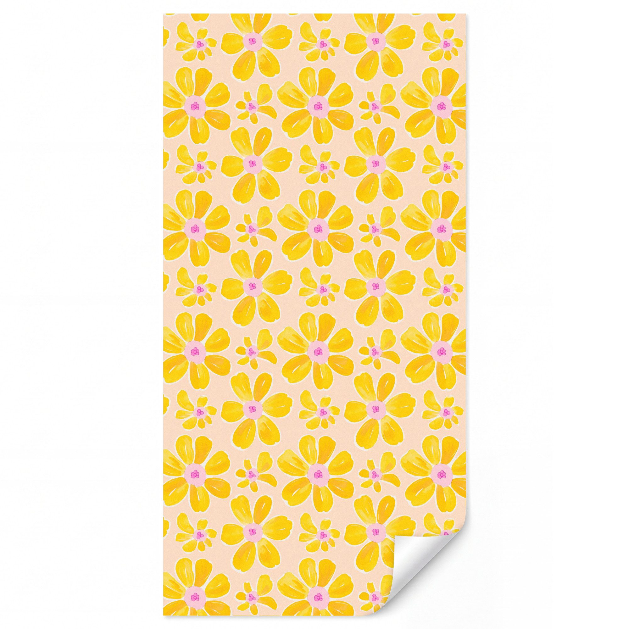OnlyWow Fototapete Sommerlich - Blumen - Gelb, Matt, bedruckt, Wandtapete, Schlafzimmer, bedruckt 100x220cm