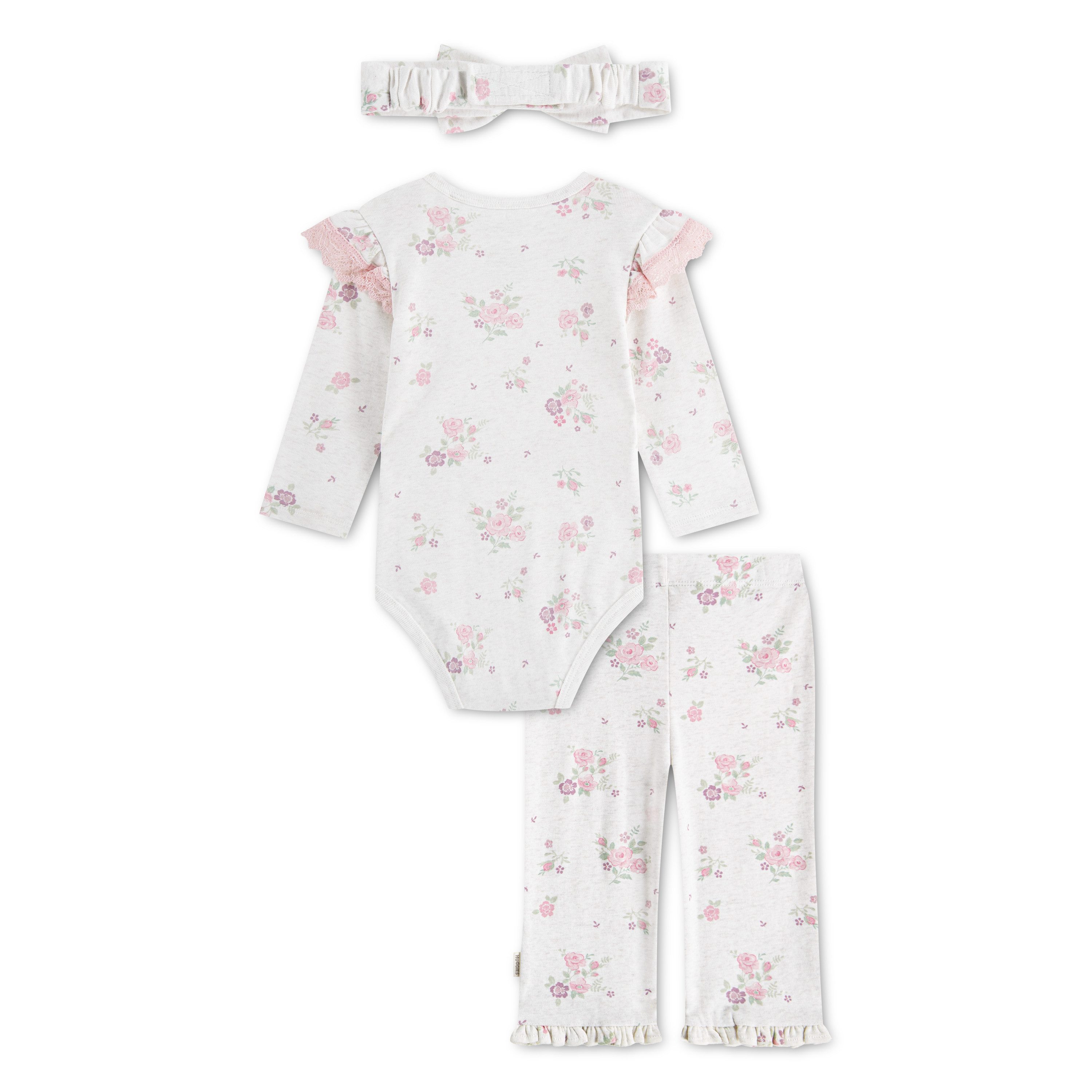 HUGGIES babywear Body & Hose HUGG PANT SET + ATTACHMENT (Set, 3-tlg) mit passendem Haarband, floraler Alloverprint - for Girls