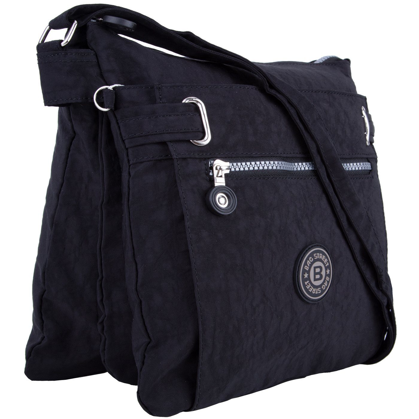 City-Tasche Kuriertasche Sportive Stauraum mit viel Umhänge-Tasche Urlaub Henkeltasche, Bag compagno schwarz 3-Fächer Reise